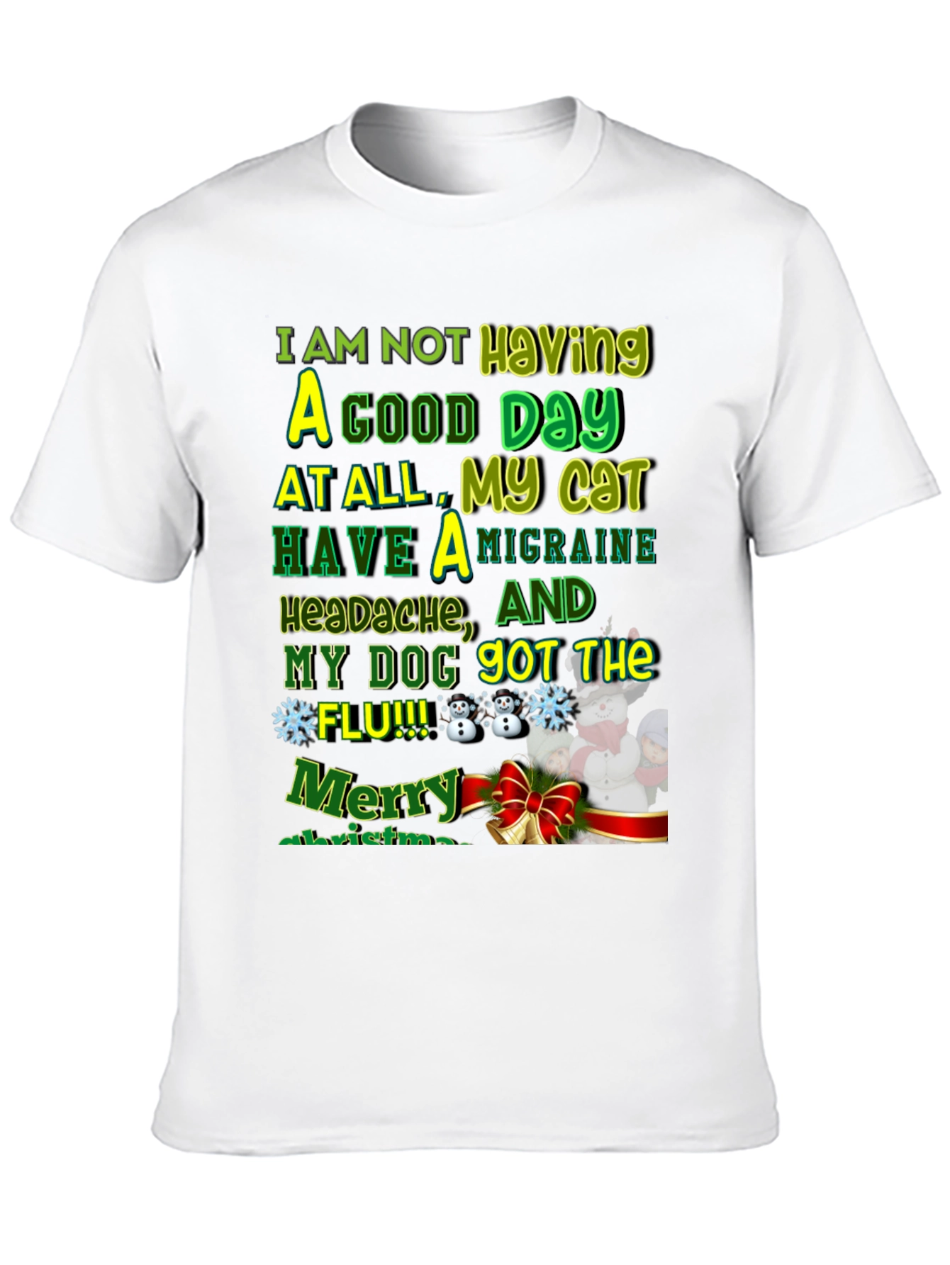Funny Christmas Cat & Dog Flu Headache T-Shirt