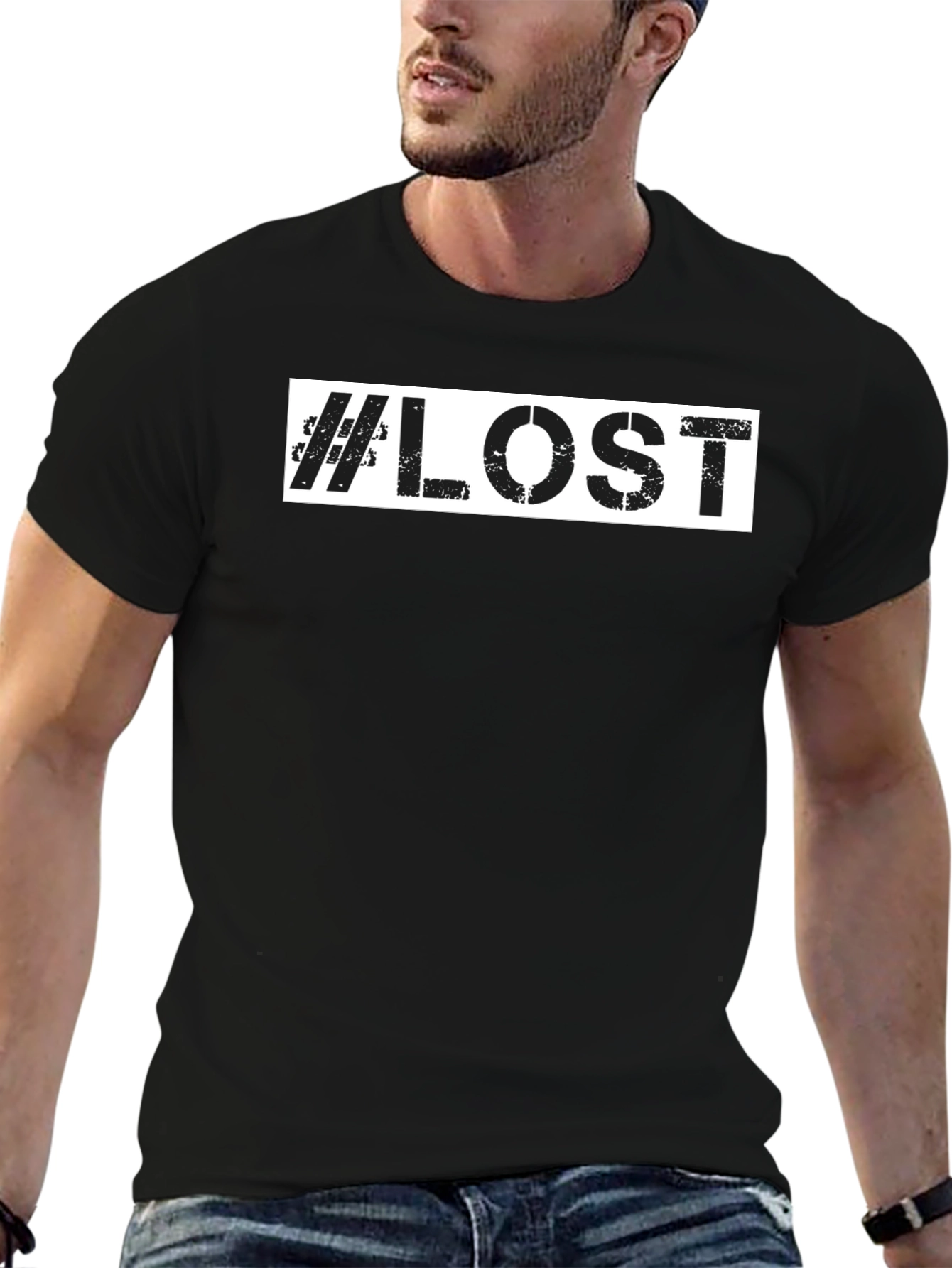 #Lost Graphic Tee - Distressed Print Black T-Shirt