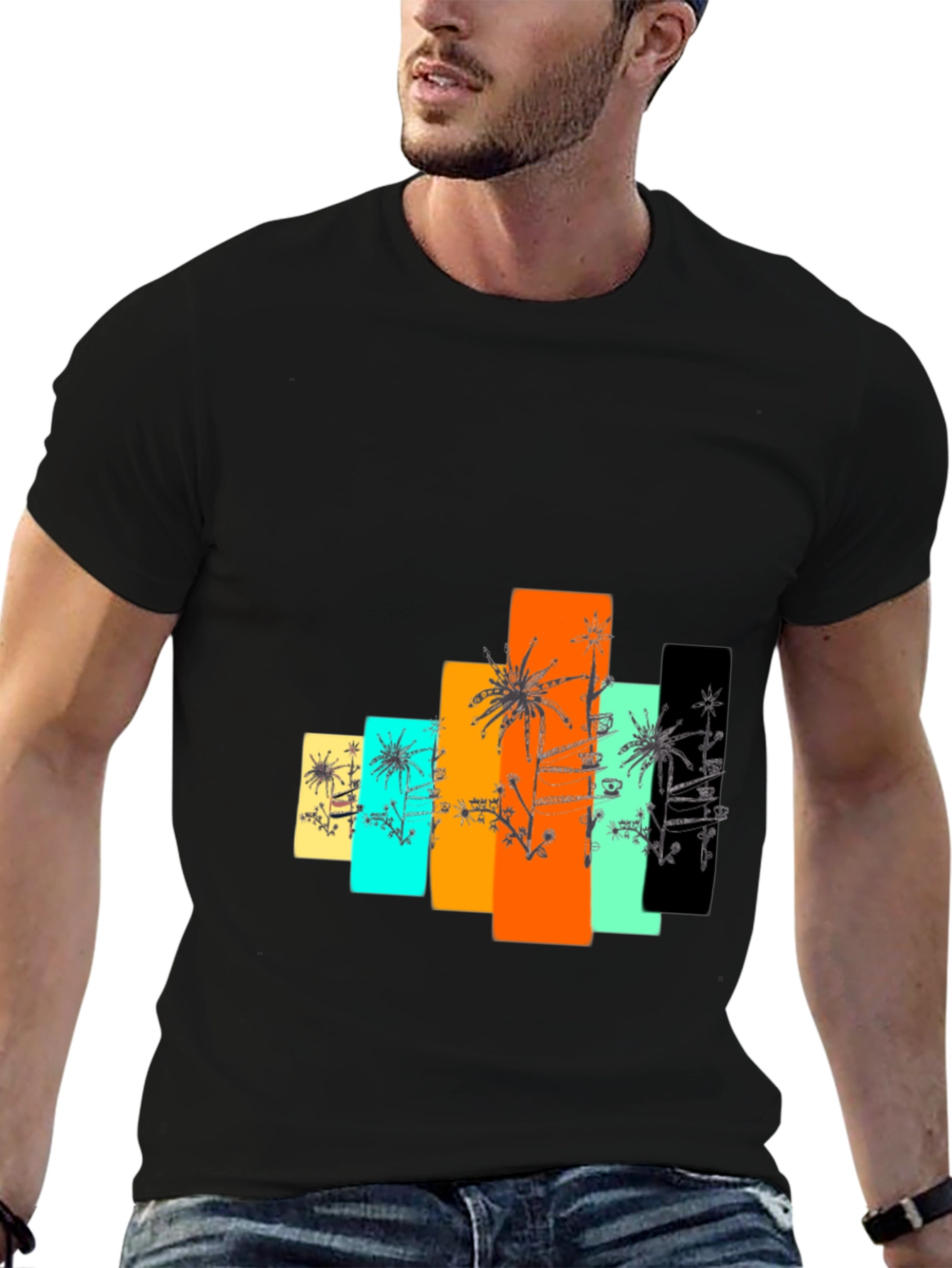 Retro Palm Tree Graphic Tee - Stylish Black T-Shirt