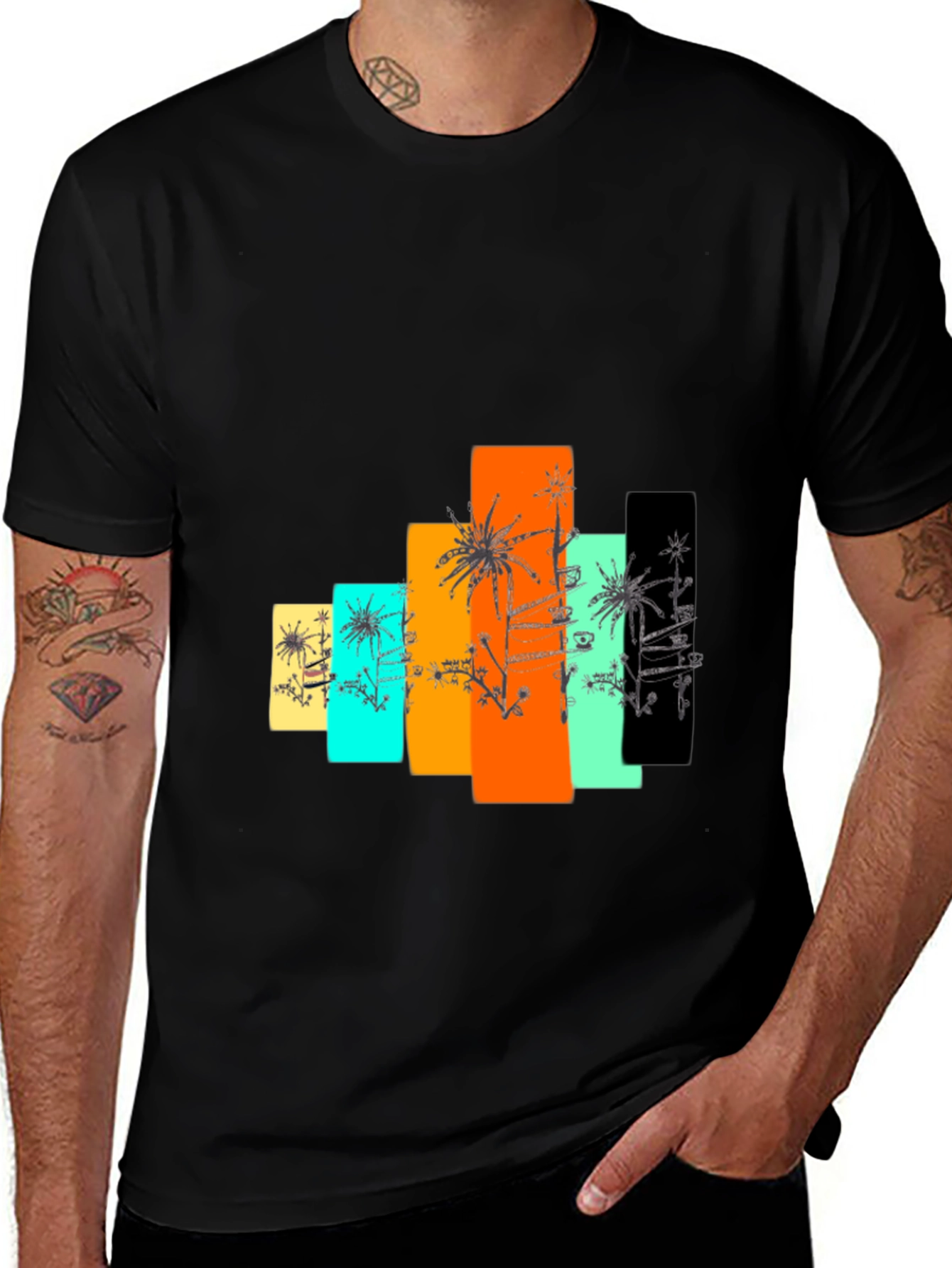Retro Palm Tree Graphic Tee - Stylish Black T-Shirt