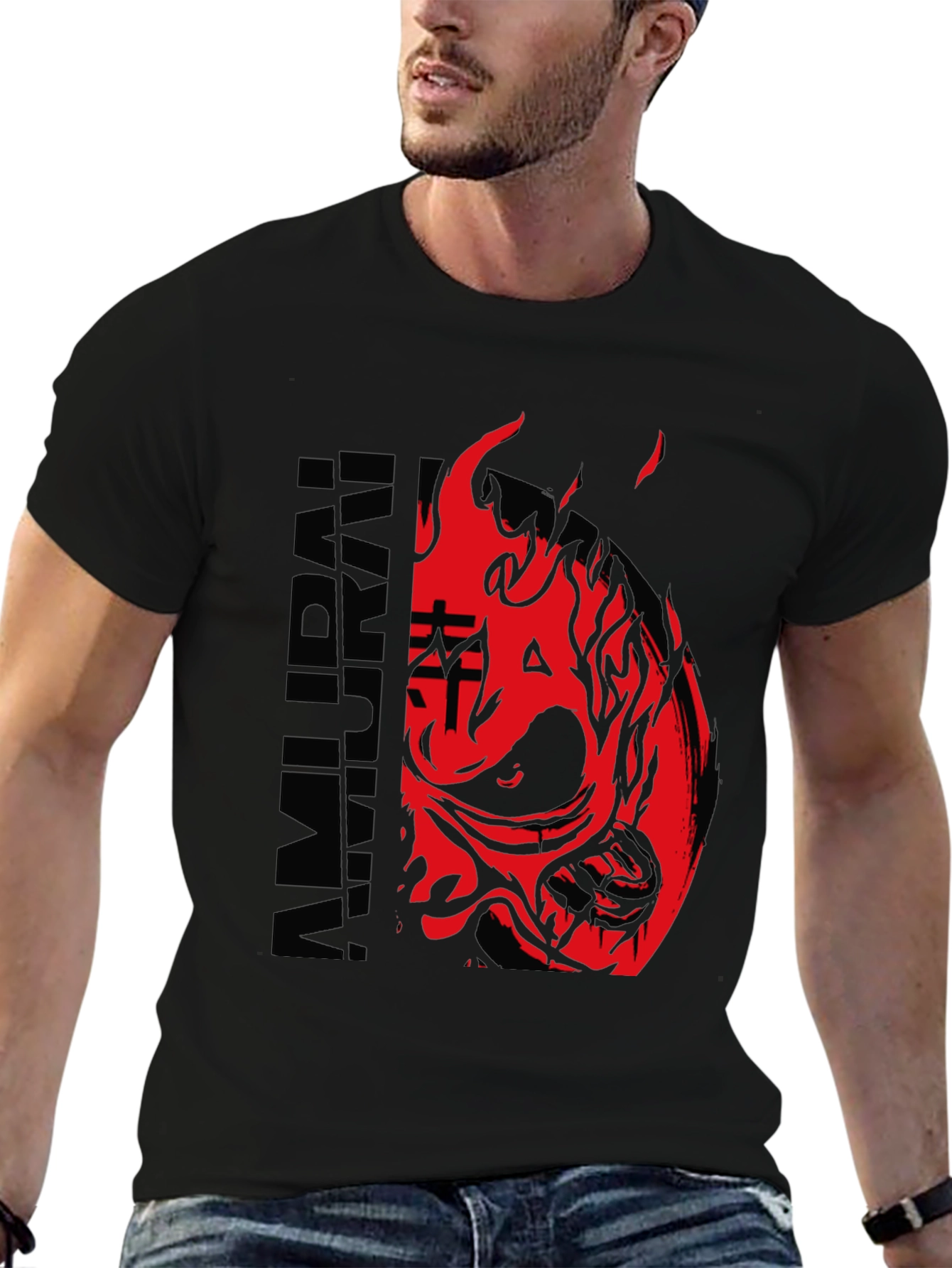 Samurai Mask Graphic Print T-Shirt