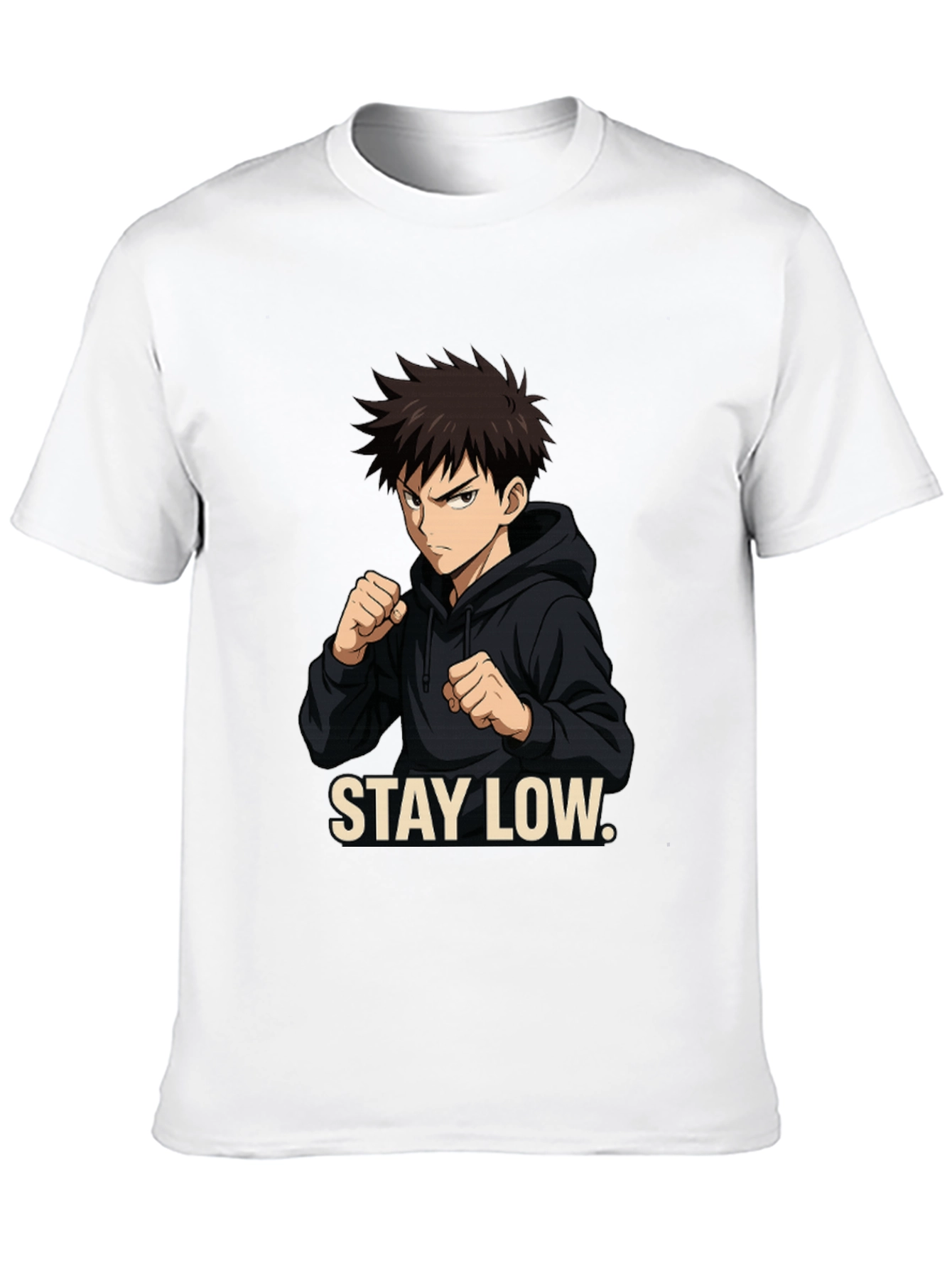 Stay Low Anime Style Black Graphic Tee