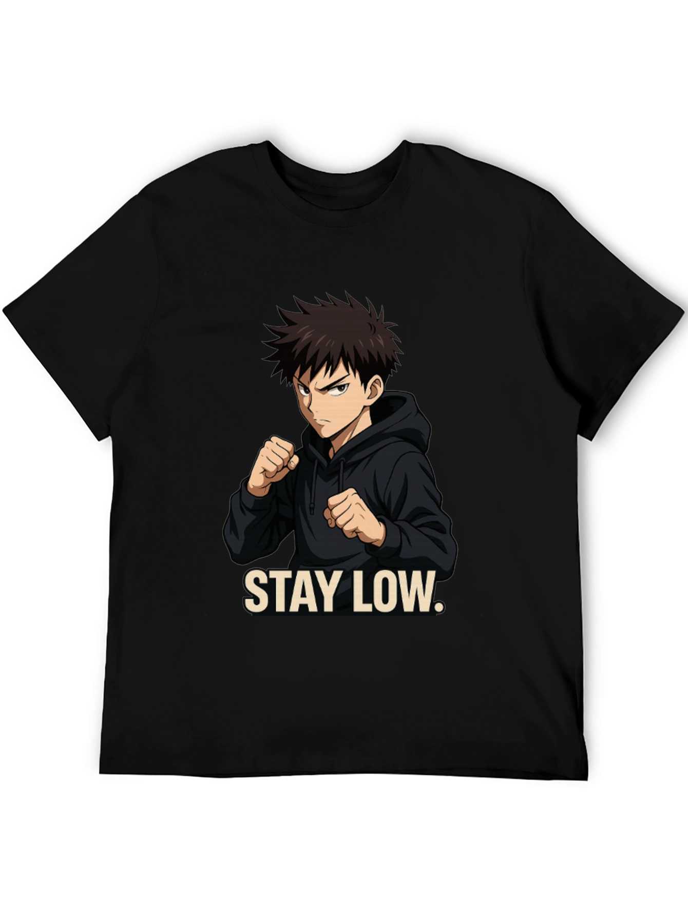 Stay Low Anime Style Black Graphic Tee