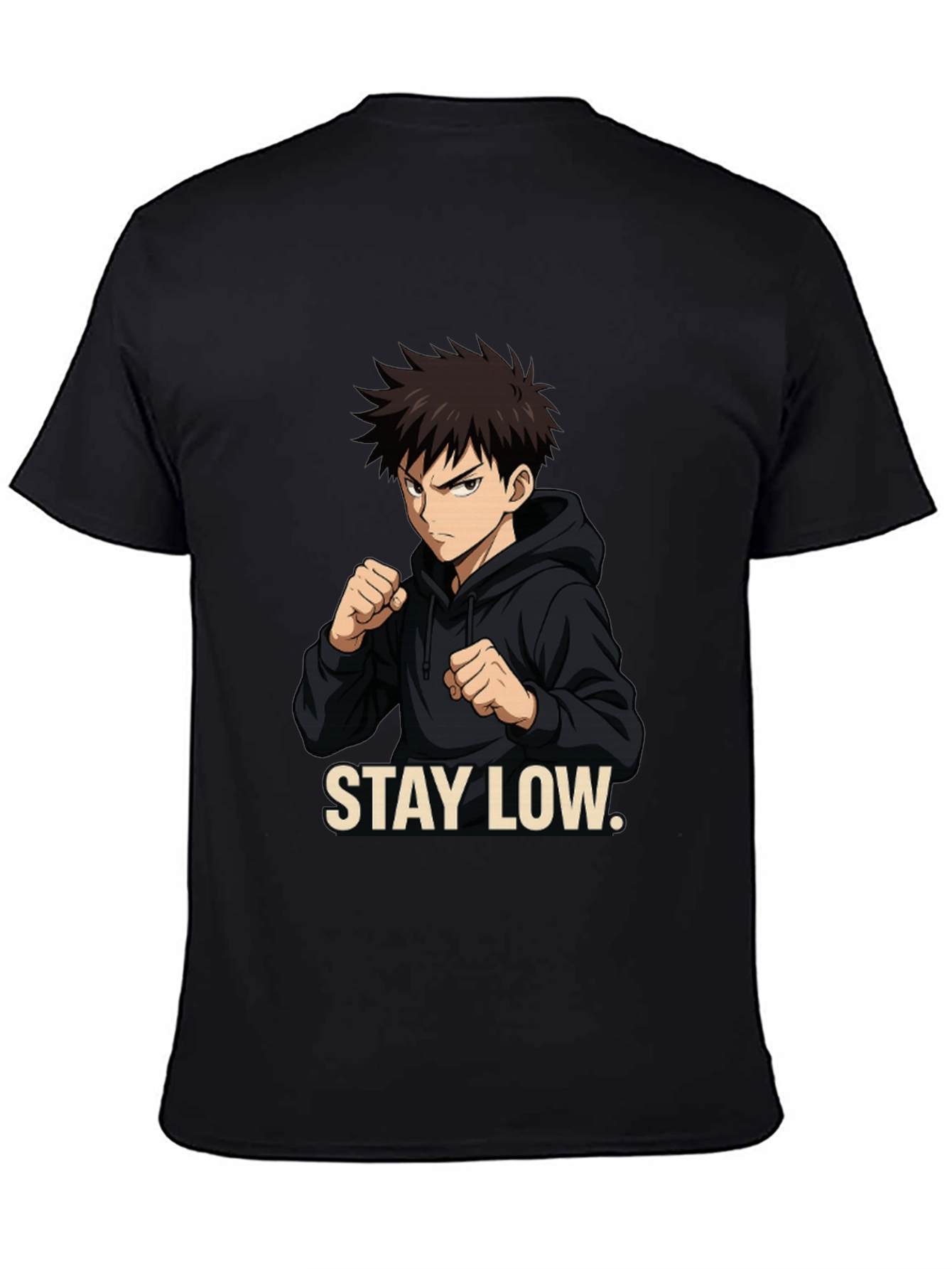 Stay Low Anime Style Black Graphic Tee