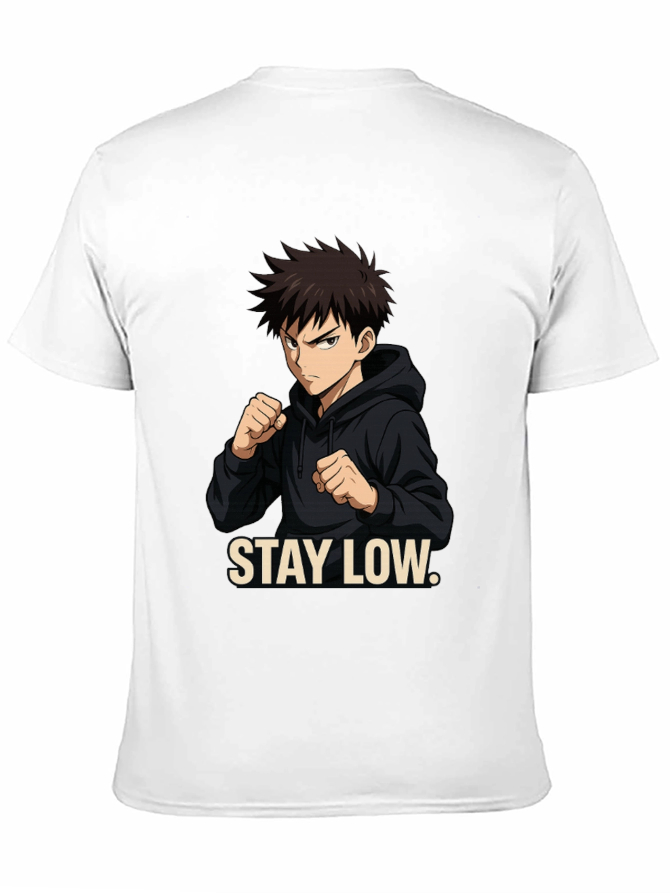 Stay Low Anime Style Black Graphic Tee