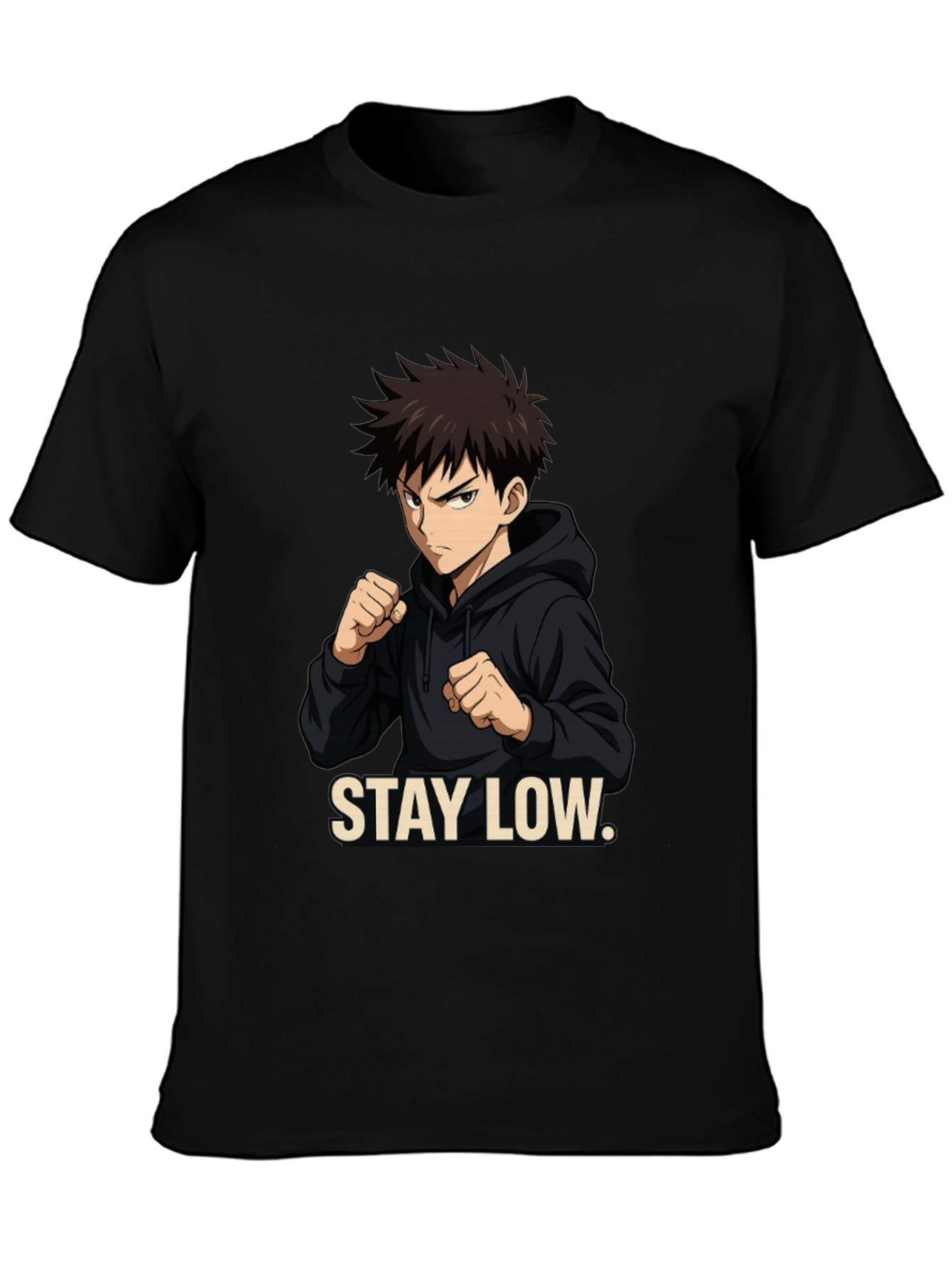 Stay Low Anime Style Black Graphic Tee