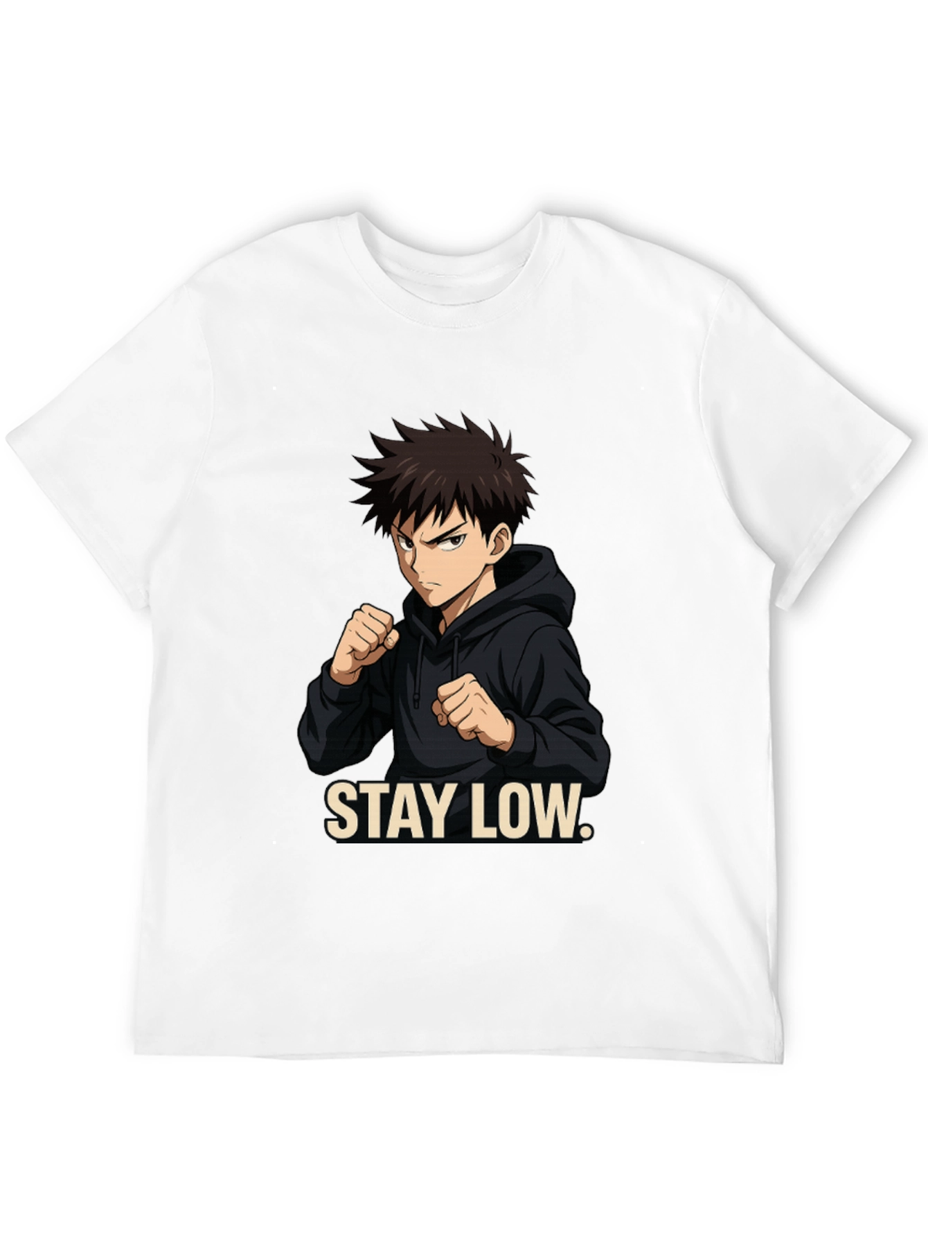 Stay Low Anime Style Black Graphic Tee