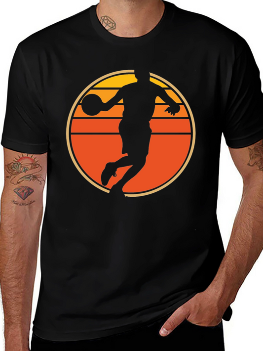 Basketball Sunset Graphic Tee - Retro Style Mens T-Shirt