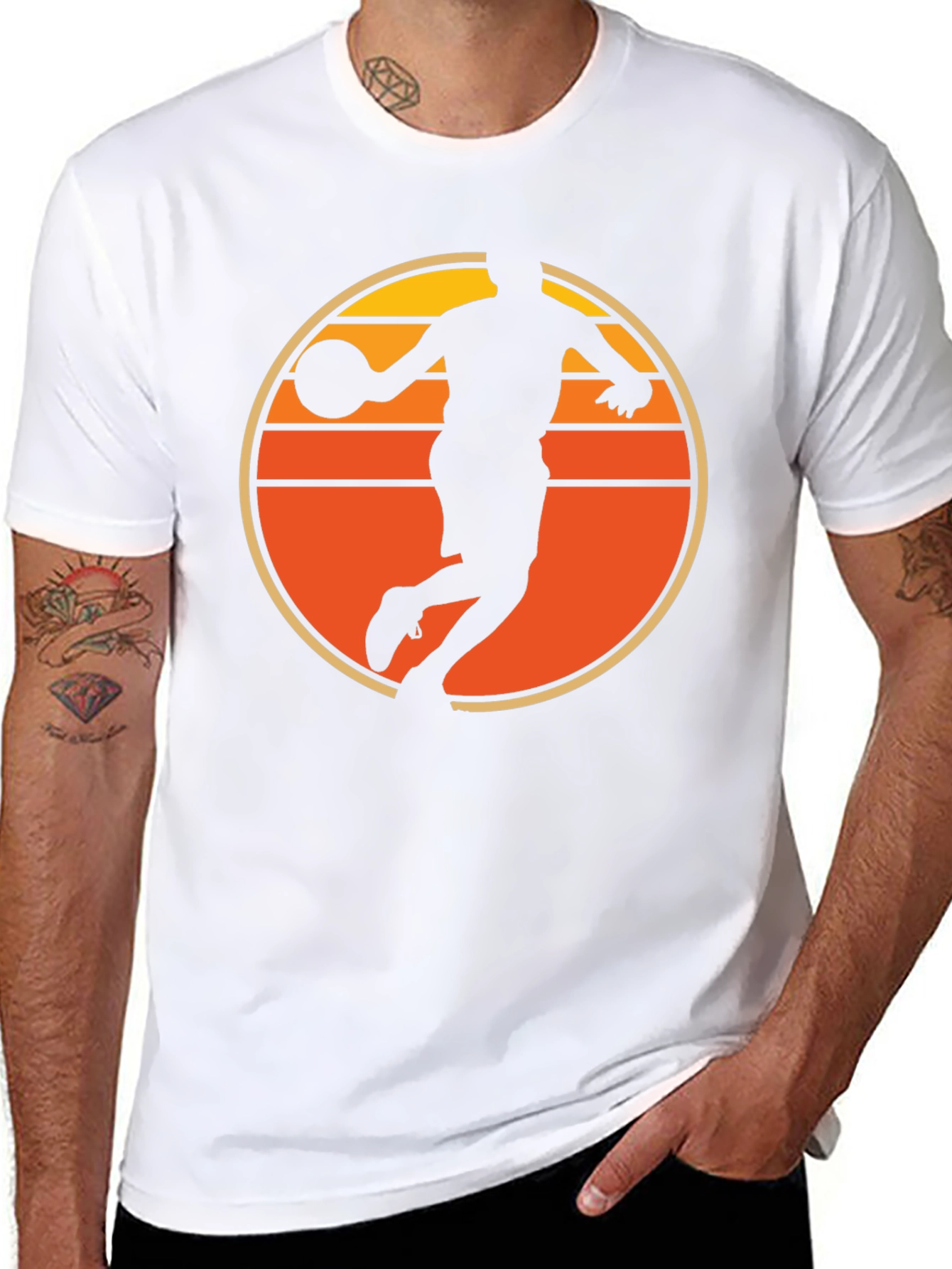 Basketball Sunset Graphic Tee - Retro Style Mens T-Shirt