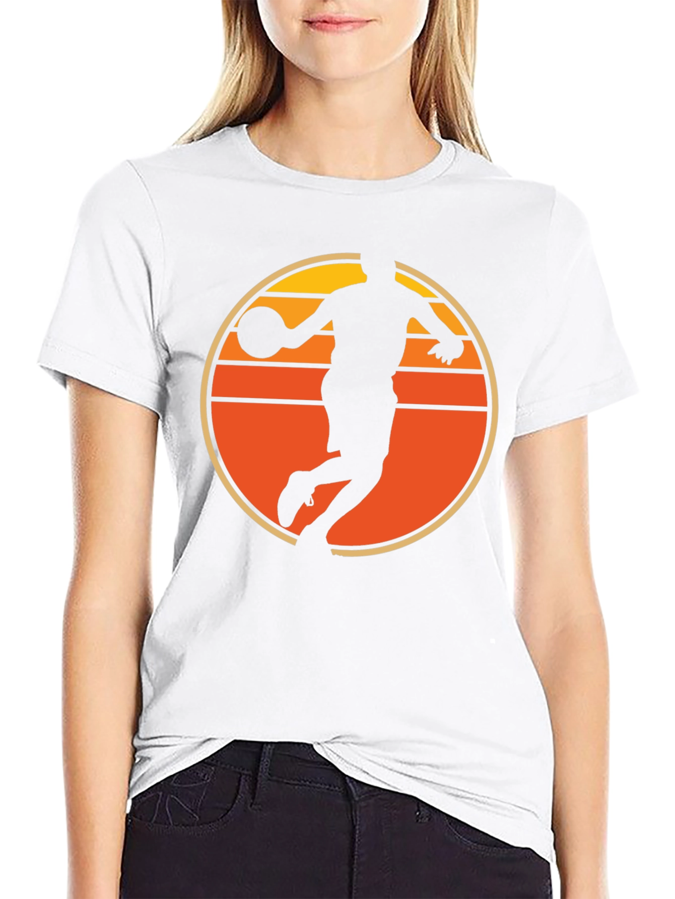 Basketball Sunset Graphic Tee - Retro Style Mens T-Shirt