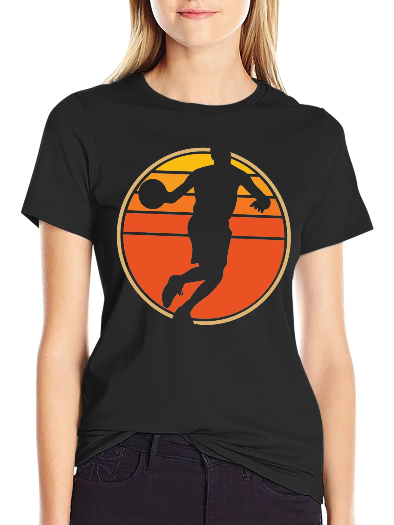 Basketball Sunset Graphic Tee - Retro Style Mens T-Shirt