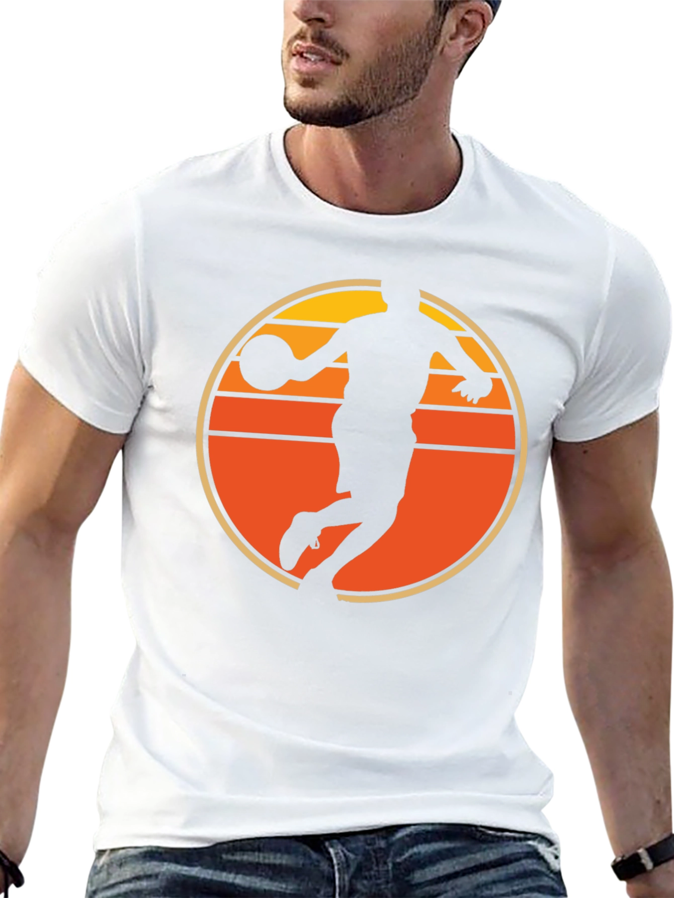 Basketball Sunset Graphic Tee - Retro Style Mens T-Shirt