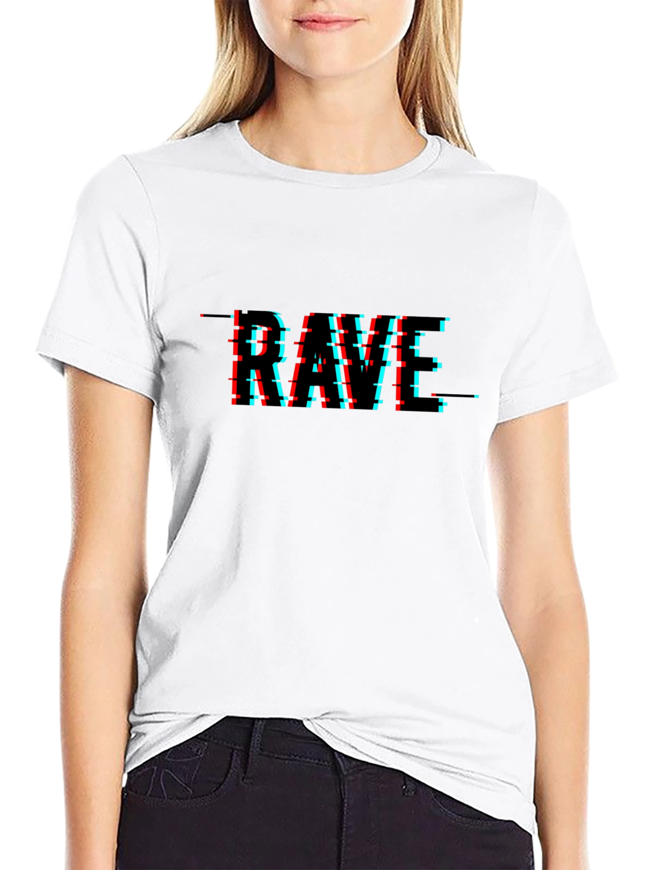 Rave Glitch Graphic T-Shirt - Black Cotton Tee