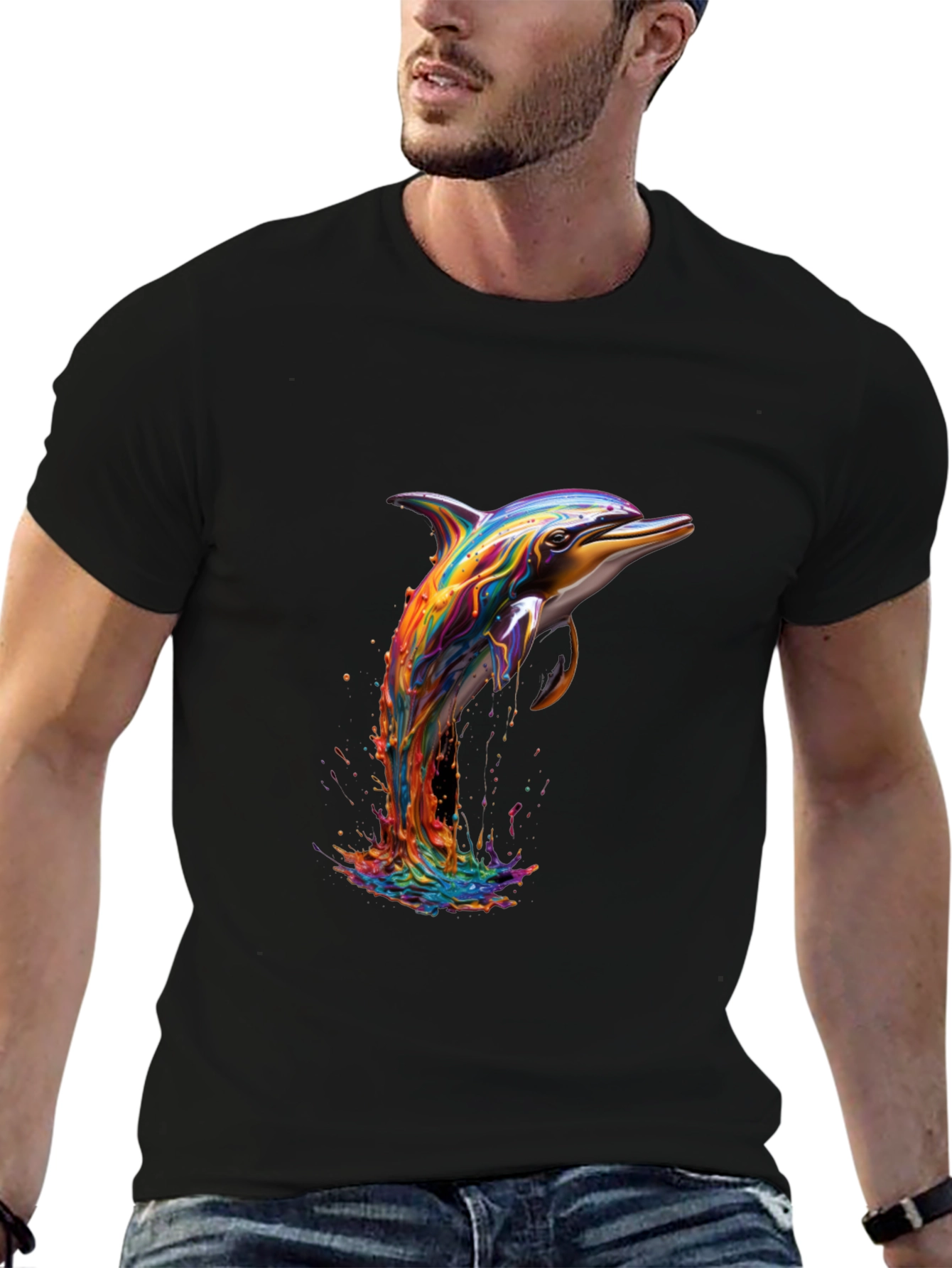 Rainbow Dolphin Black T-Shirt