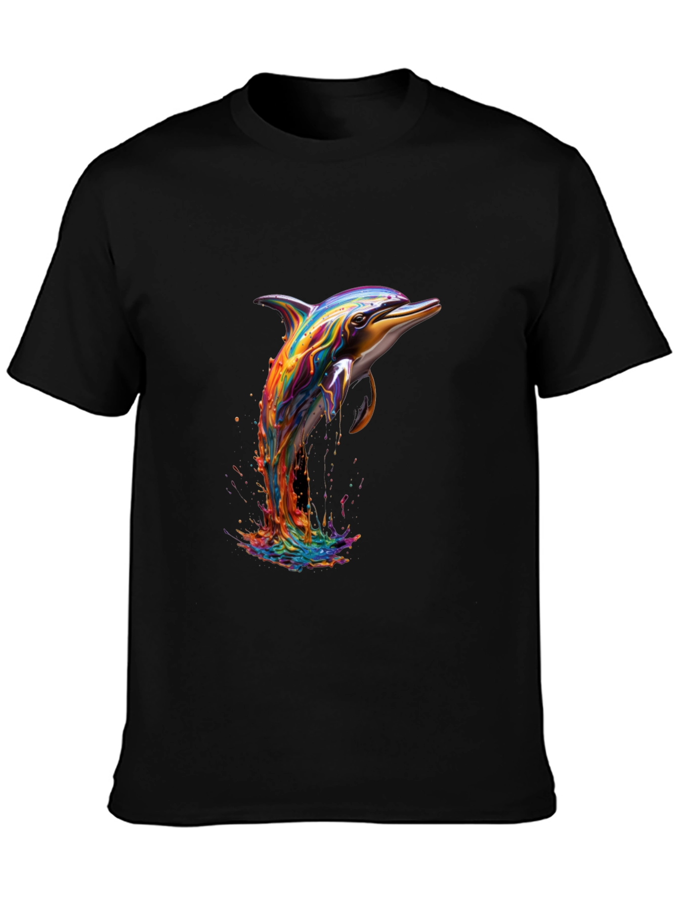 Rainbow Dolphin Black T-Shirt