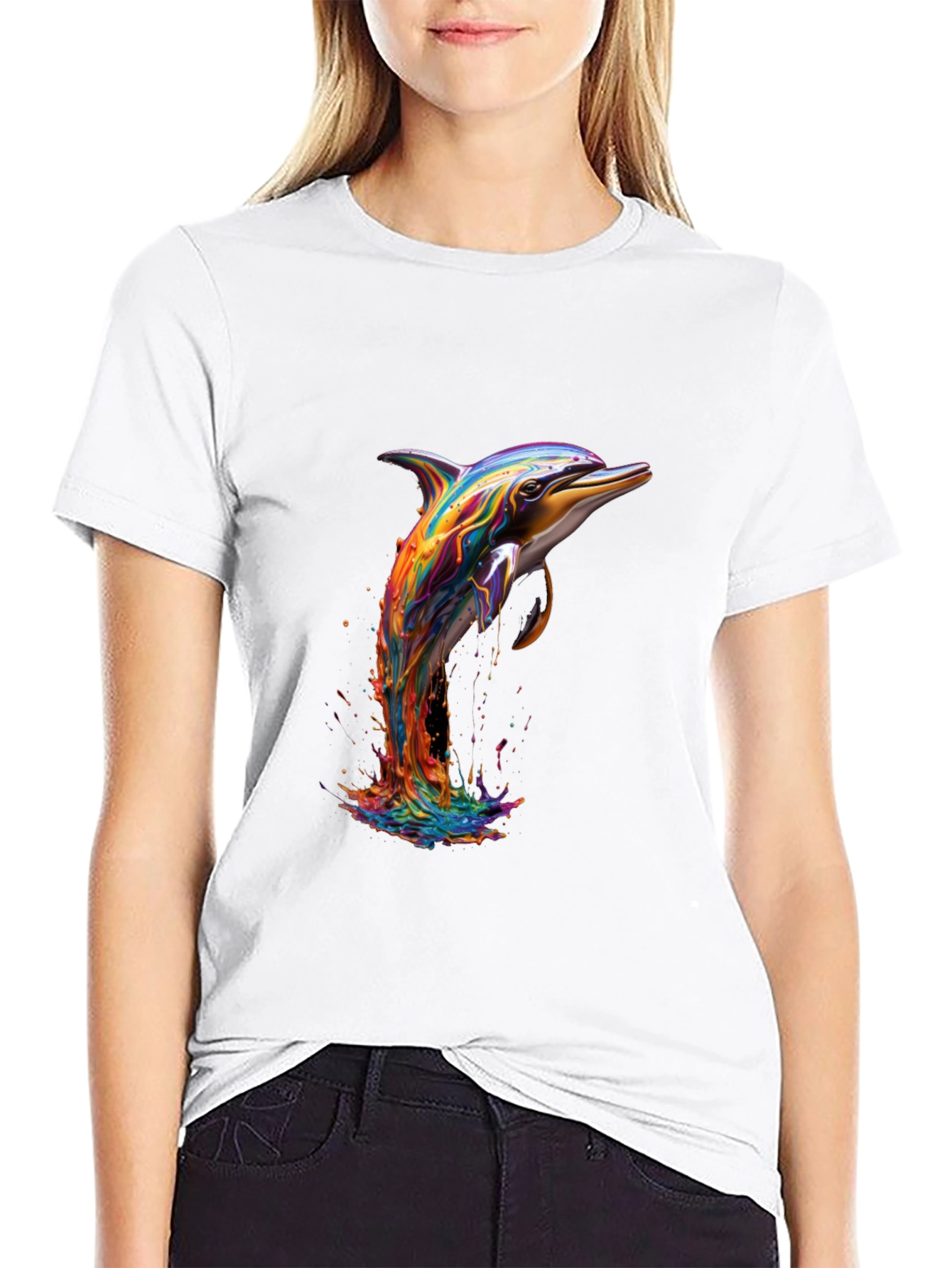 Rainbow Dolphin Black T-Shirt