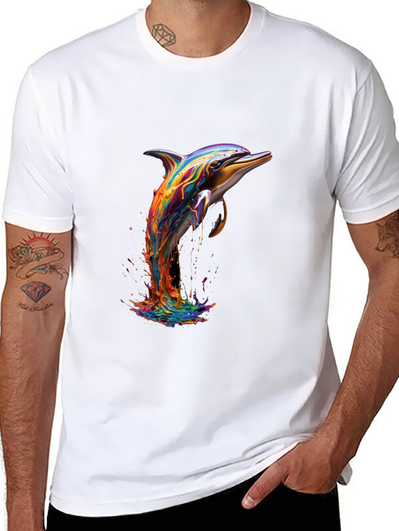 Rainbow Dolphin Black T-Shirt