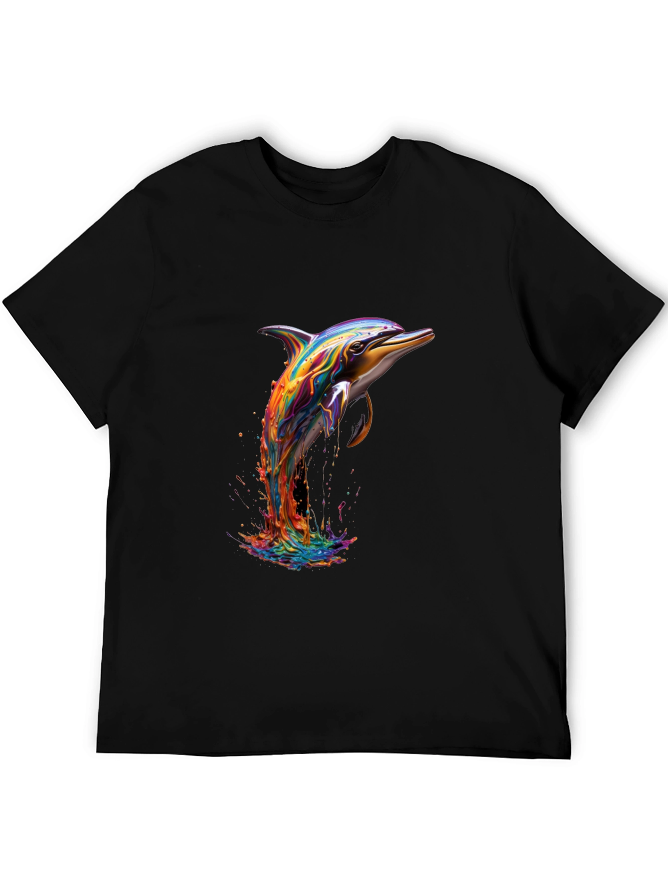 Rainbow Dolphin Black T-Shirt