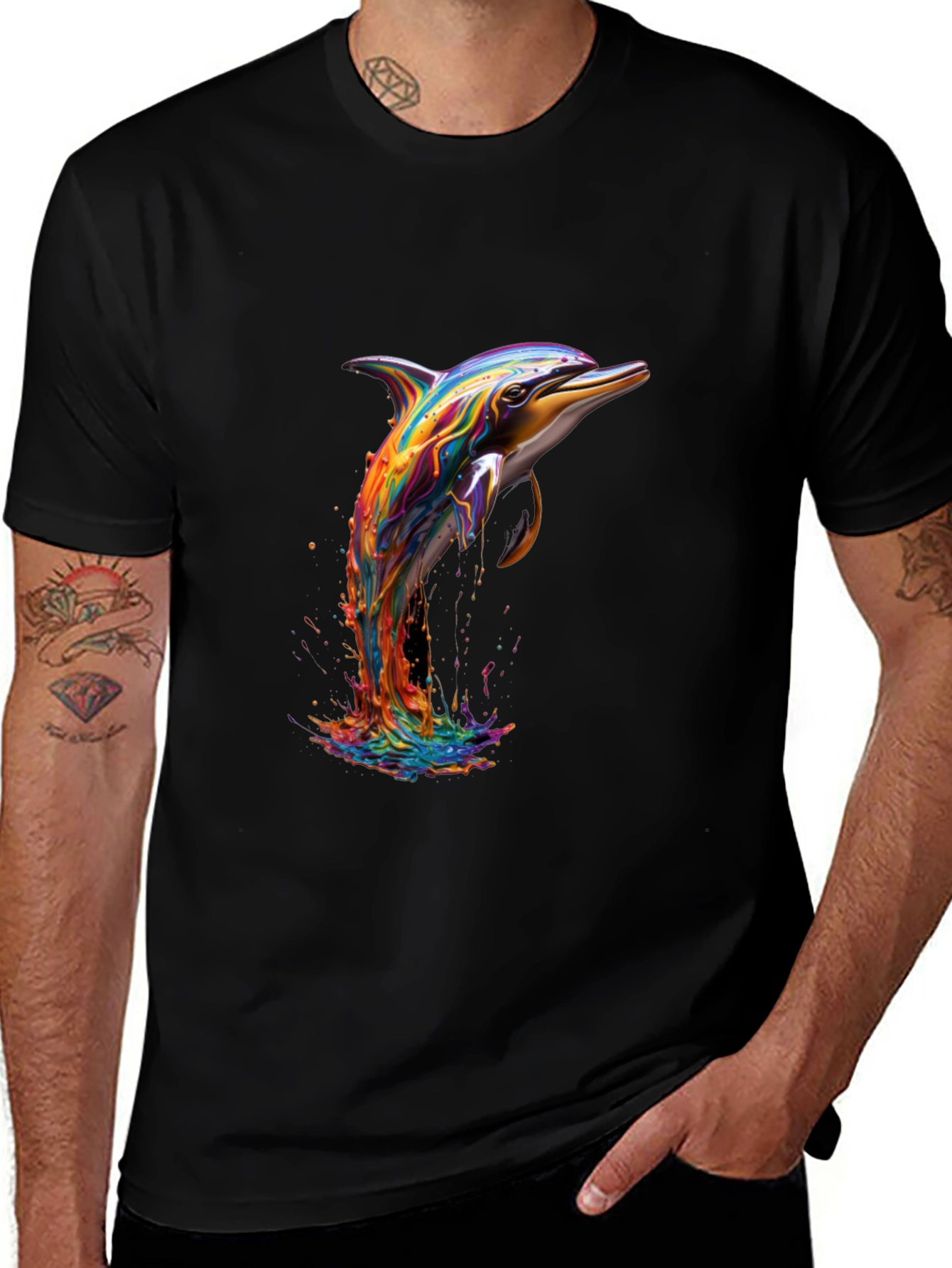 Rainbow Dolphin Black T-Shirt
