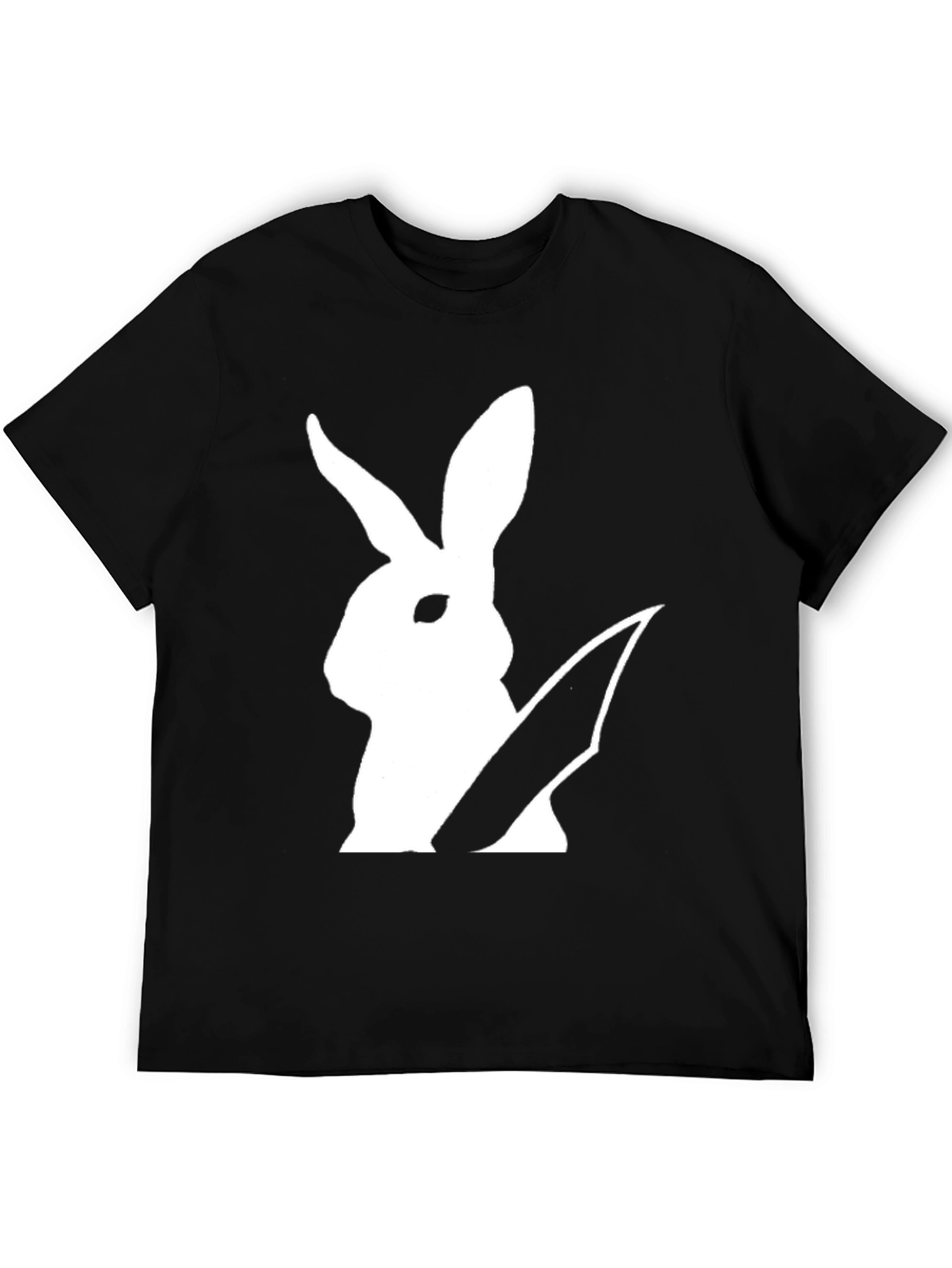 Rabbit With Knife Graphic Tee - Black Cotton T-Shirt
