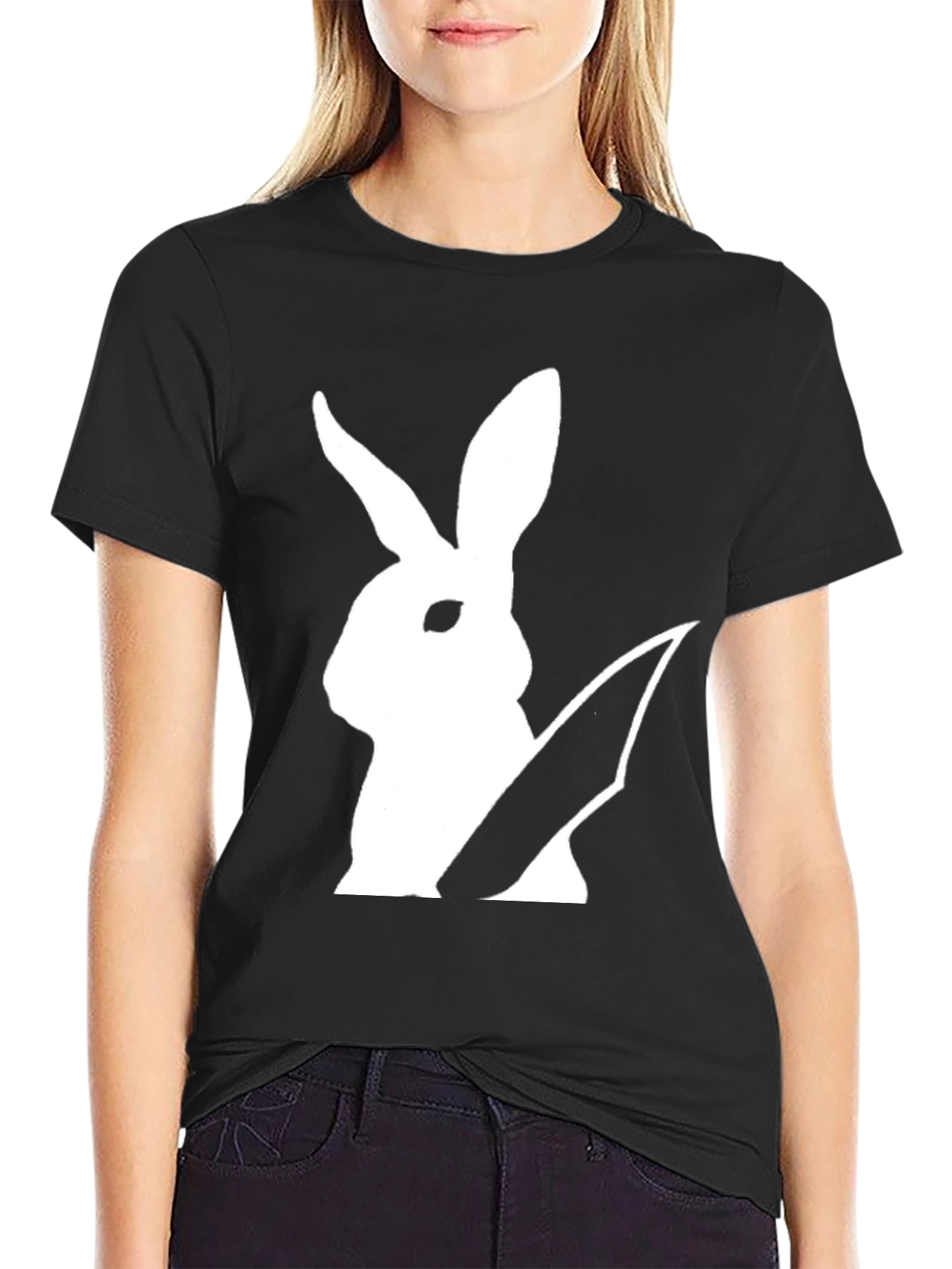 Rabbit With Knife Graphic Tee - Black Cotton T-Shirt
