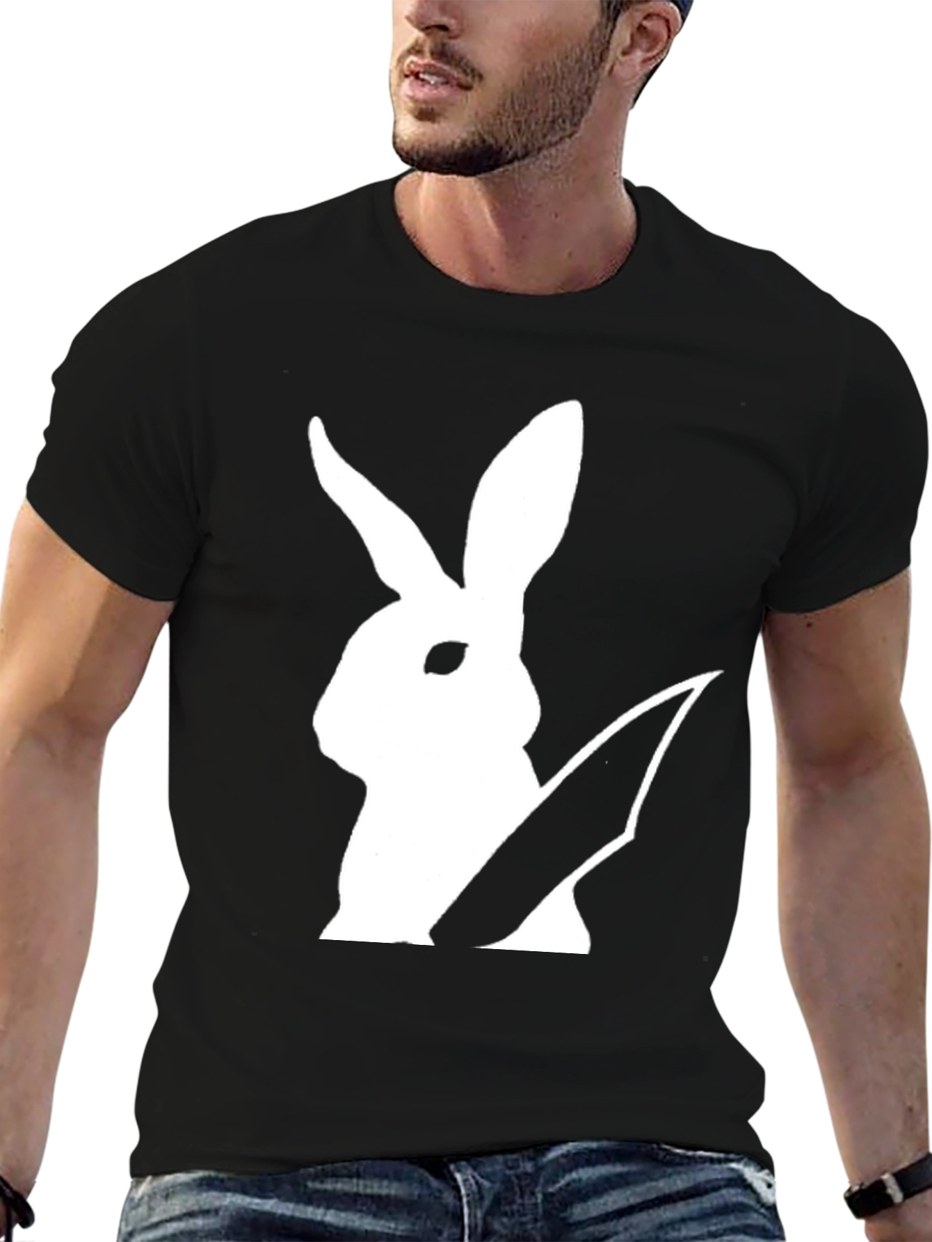 Rabbit With Knife Graphic Tee - Black Cotton T-Shirt