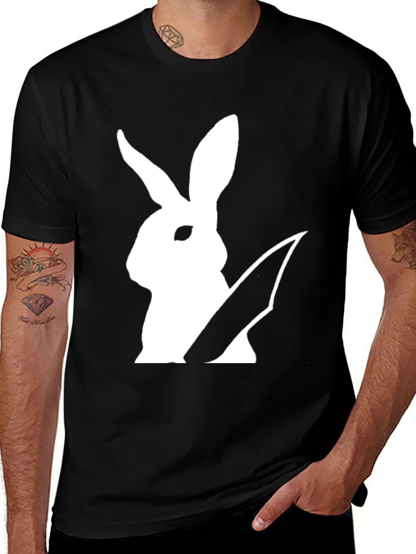Rabbit With Knife Graphic Tee - Black Cotton T-Shirt