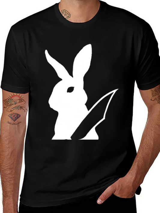 Rabbit With Knife Graphic Tee - Black Cotton T-Shirt