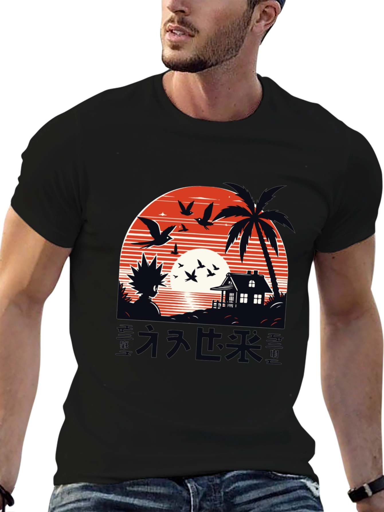 Anime Graphic Tee - Sunset Island Design