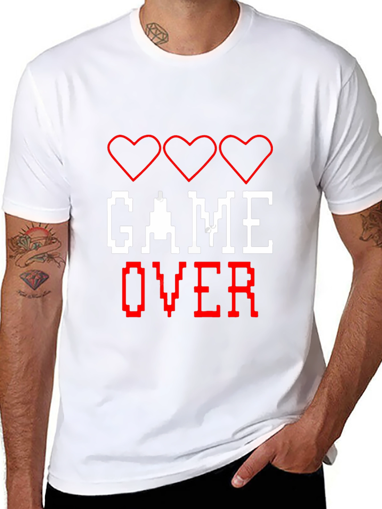 Game Over T-Shirt - Pixelated Heart Design