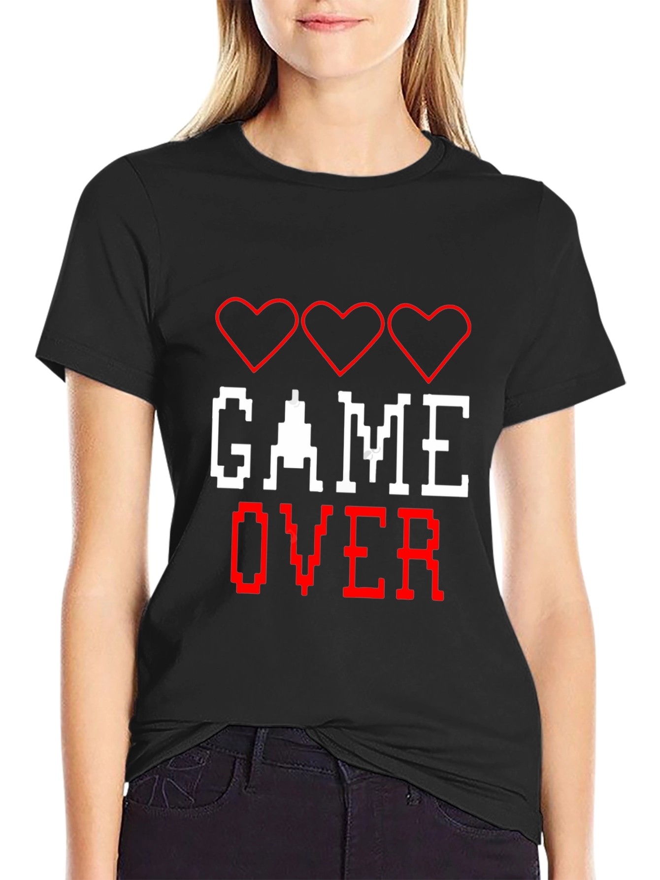 Game Over T-Shirt - Pixelated Heart Design