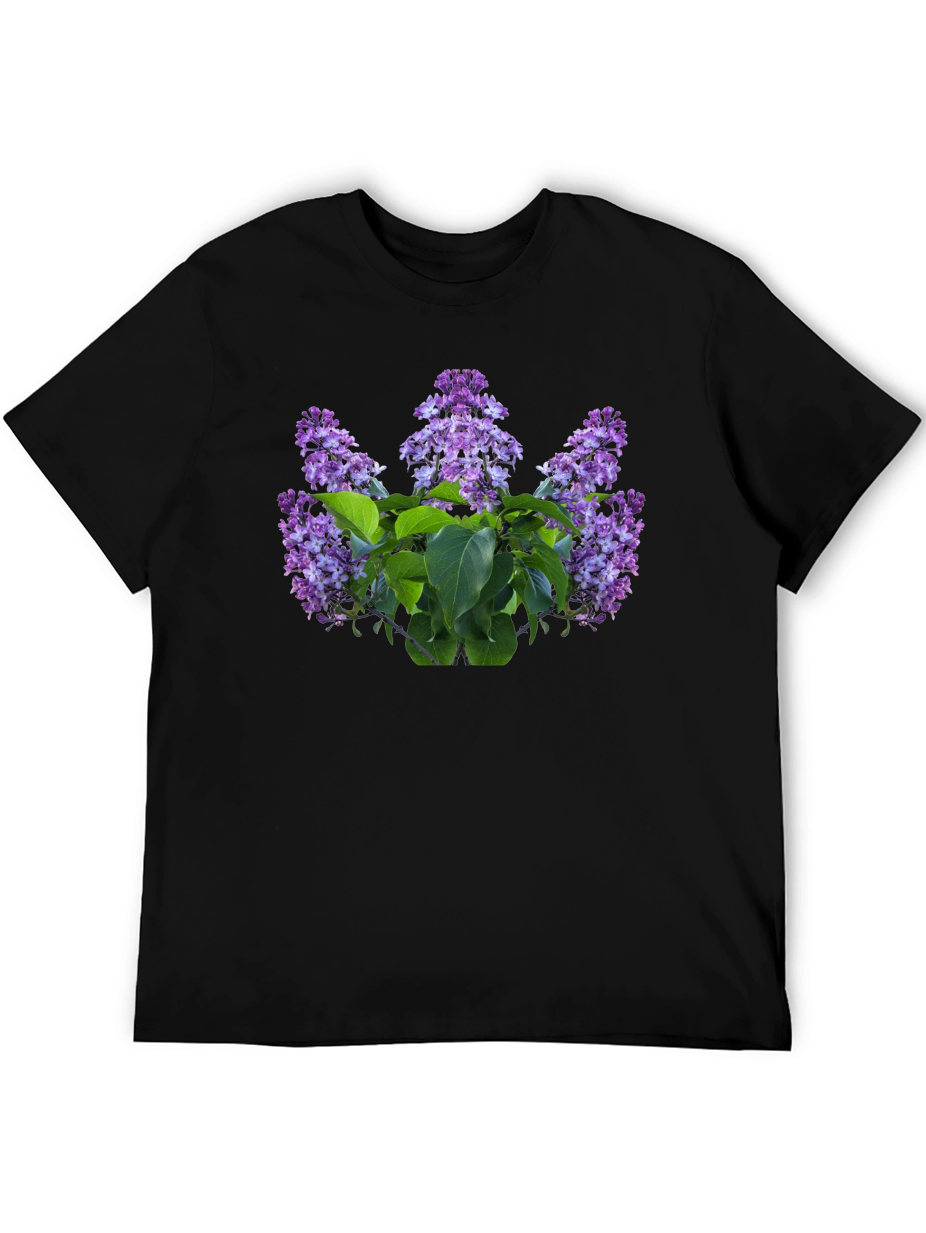 Lilac Floral Print Black T-Shirt