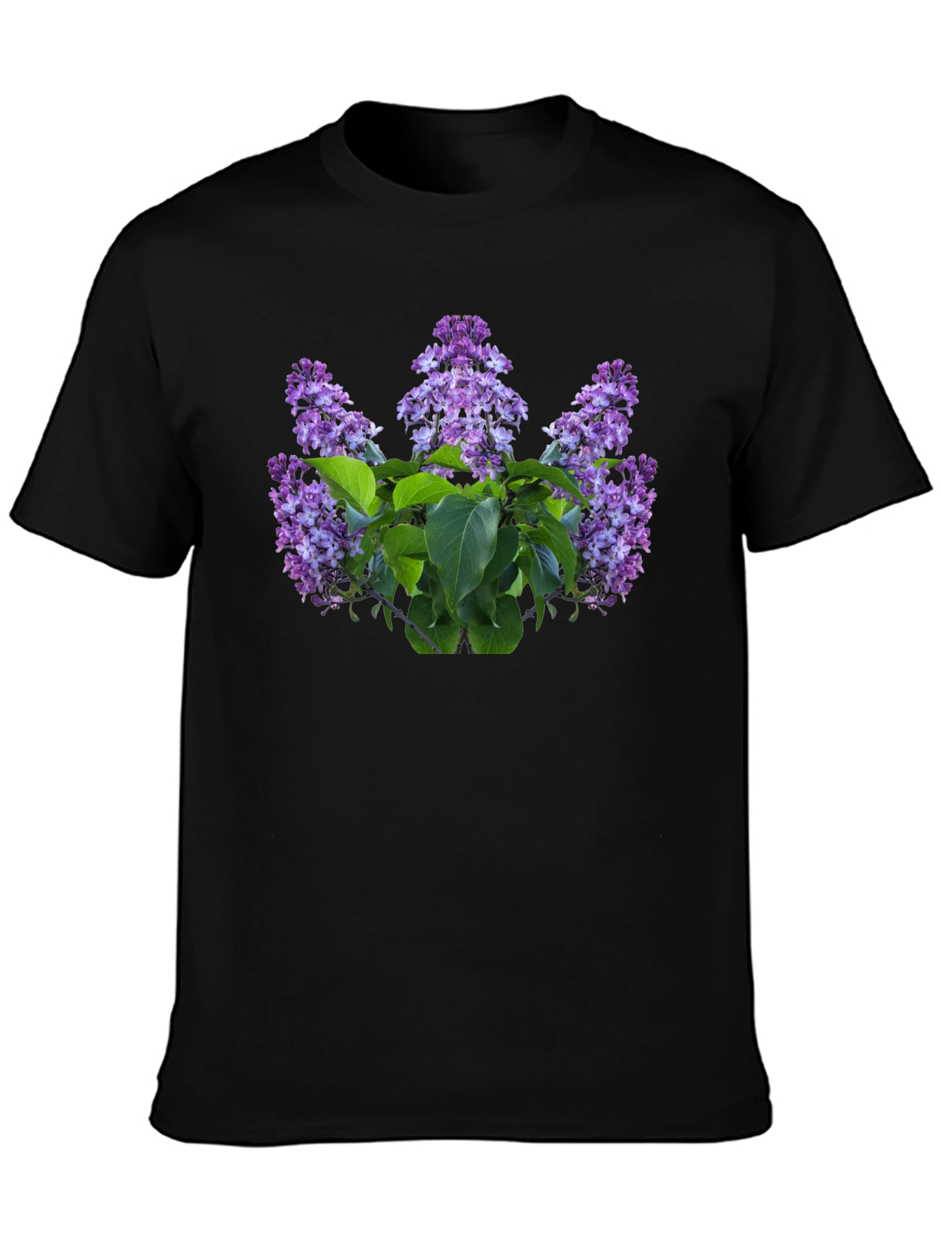 Lilac Floral Print Black T-Shirt
