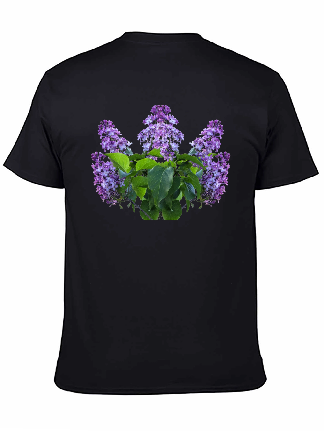 Lilac Floral Print Black T-Shirt