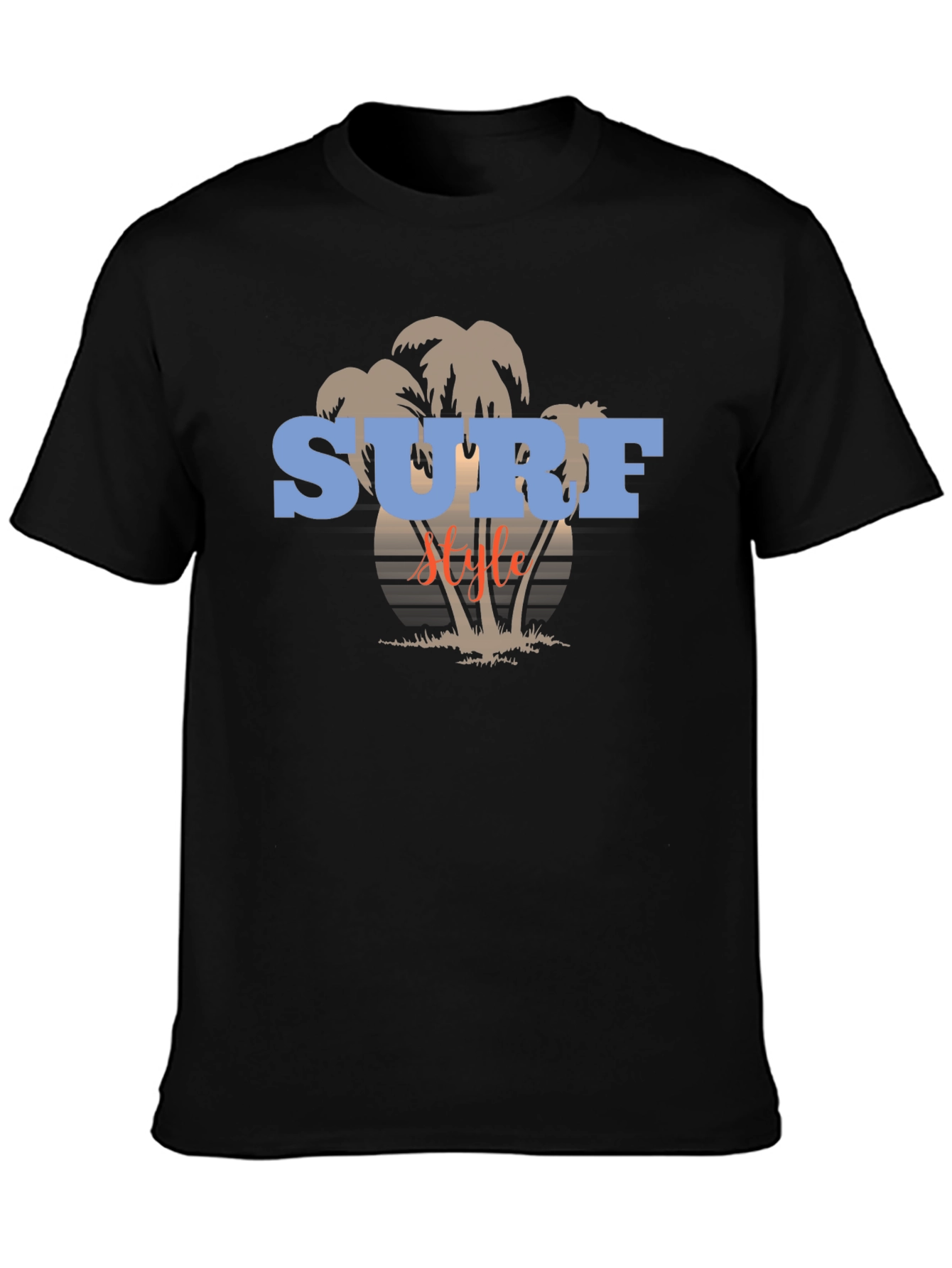 Surf Style Graphic Tee - Black Cotton T-Shirt