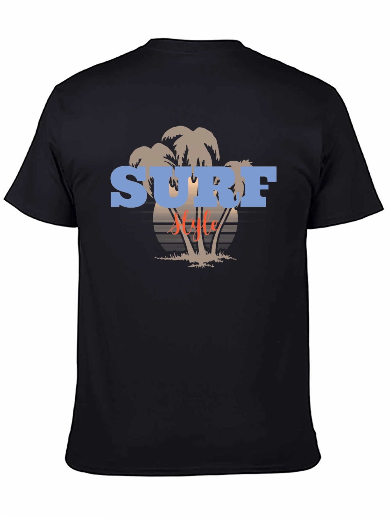 Surf Style Graphic Tee - Black Cotton T-Shirt