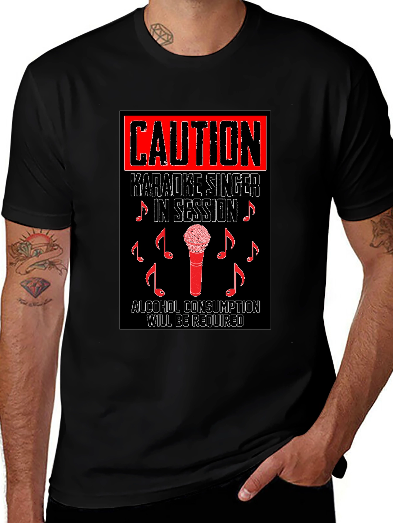 Caution Karaoke T-Shirt - Singer in Session Alcohol Required