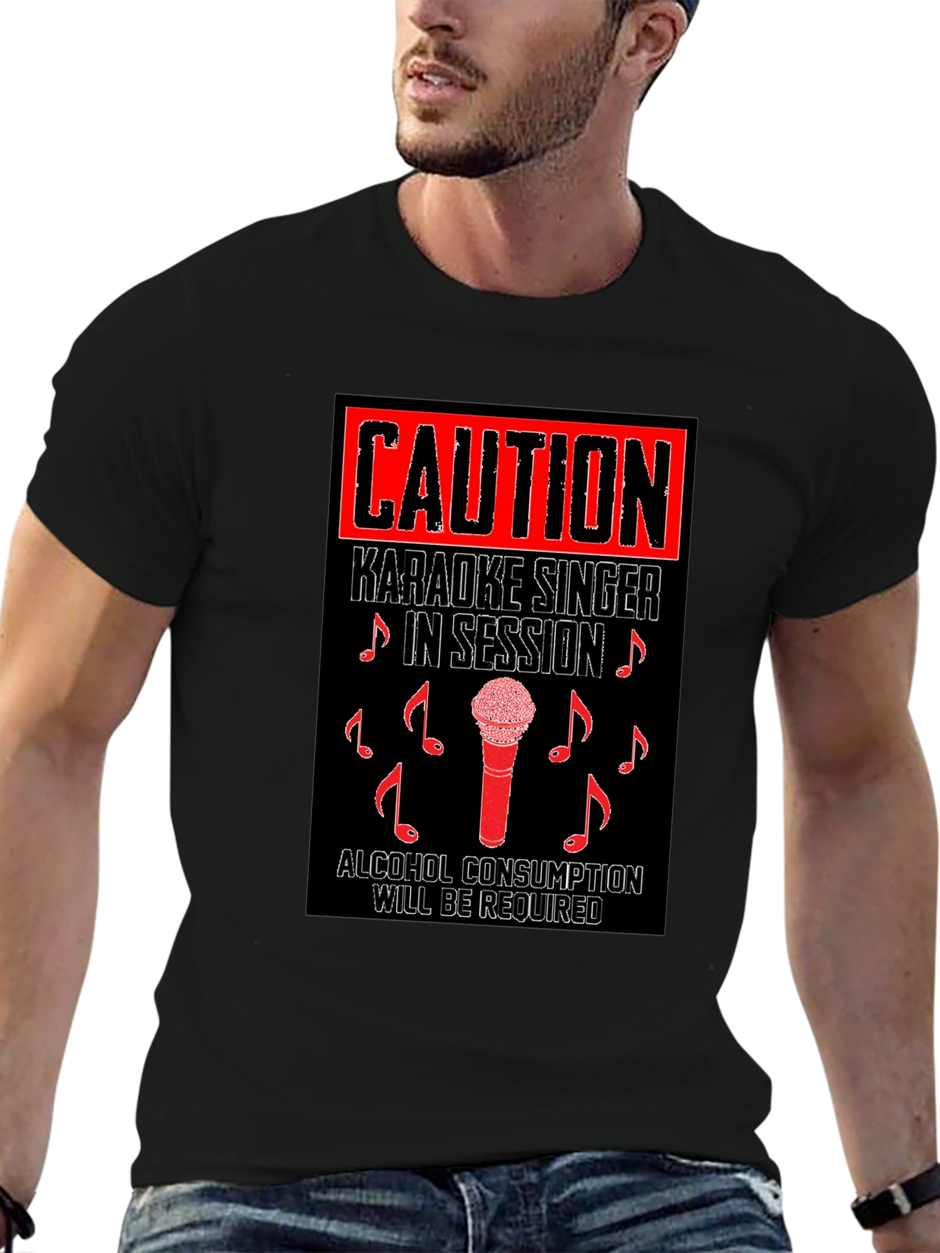 Caution Karaoke T-Shirt - Singer in Session Alcohol Required