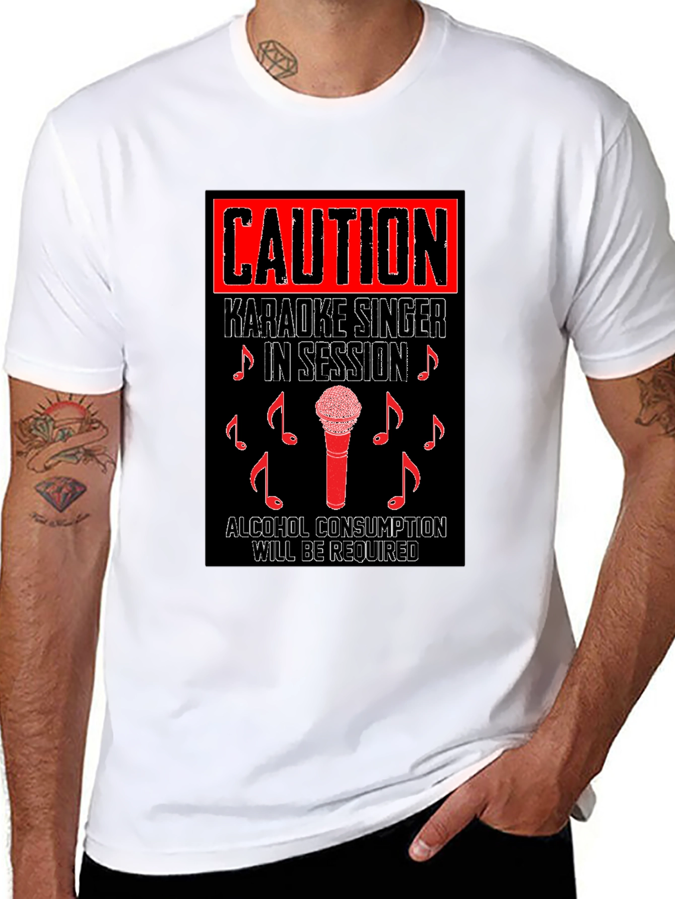 Caution Karaoke T-Shirt - Singer in Session Alcohol Required