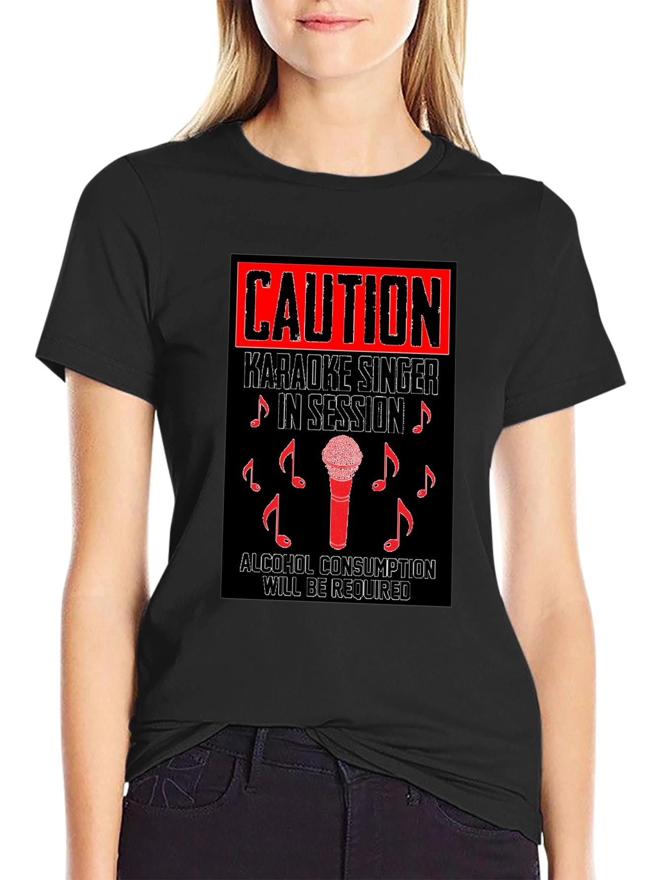 Caution Karaoke T-Shirt - Singer in Session Alcohol Required