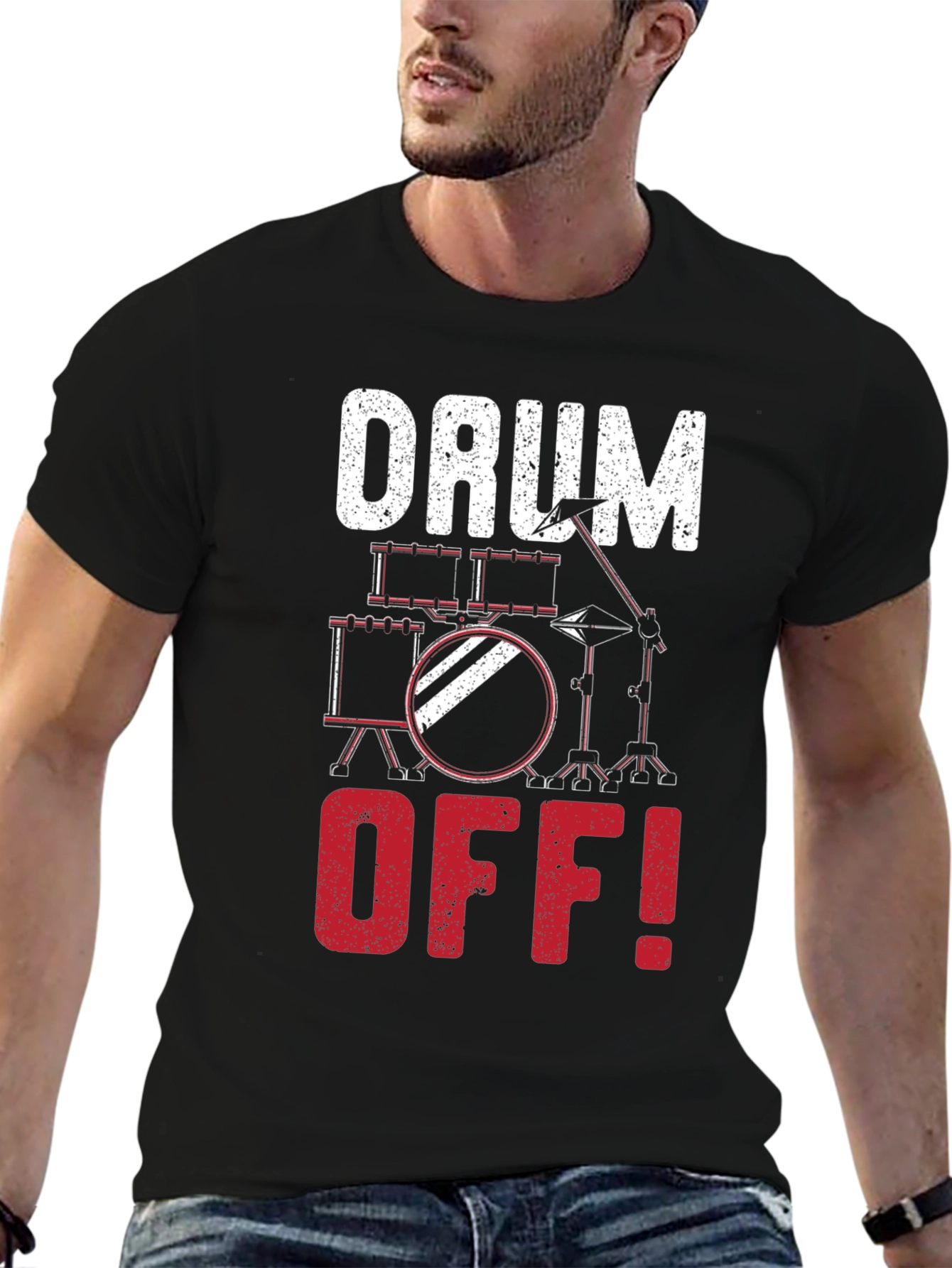 Drum Off! Black Cotton Graphic Tee