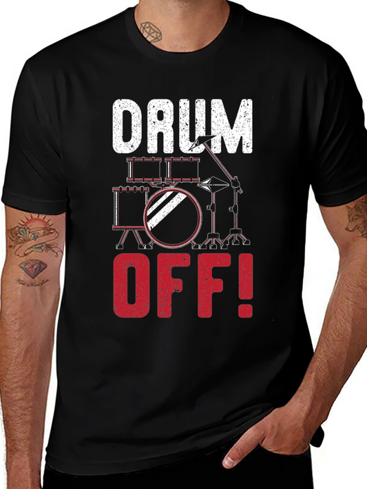 Drum Off! Black Cotton Graphic Tee
