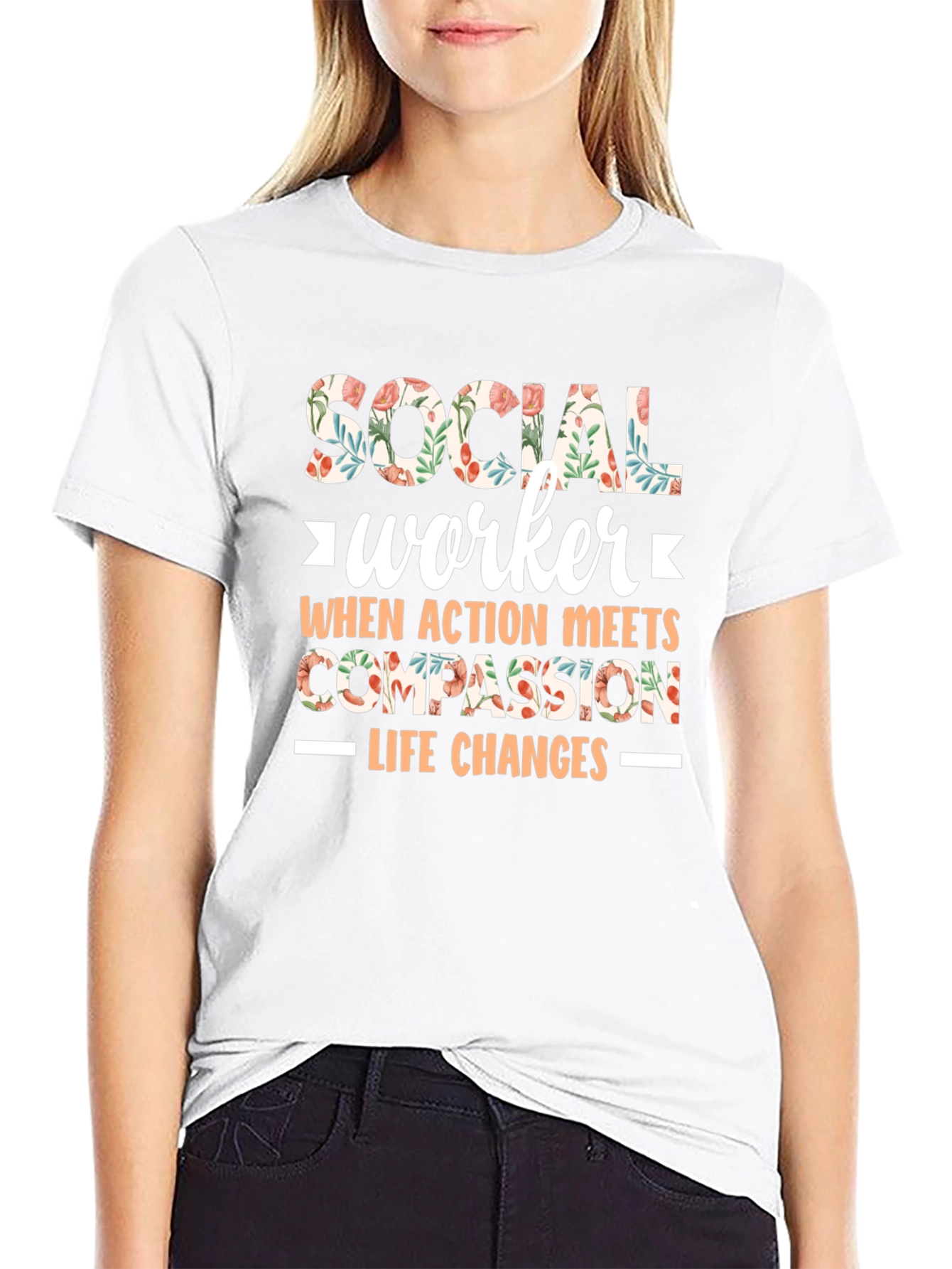 Floral Social Worker T-Shirt