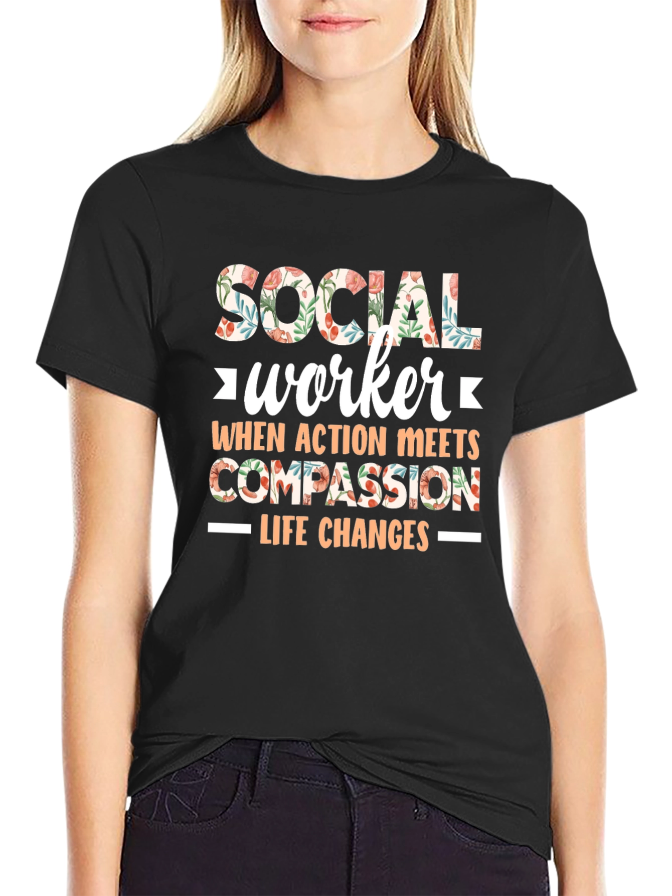 Floral Social Worker T-Shirt