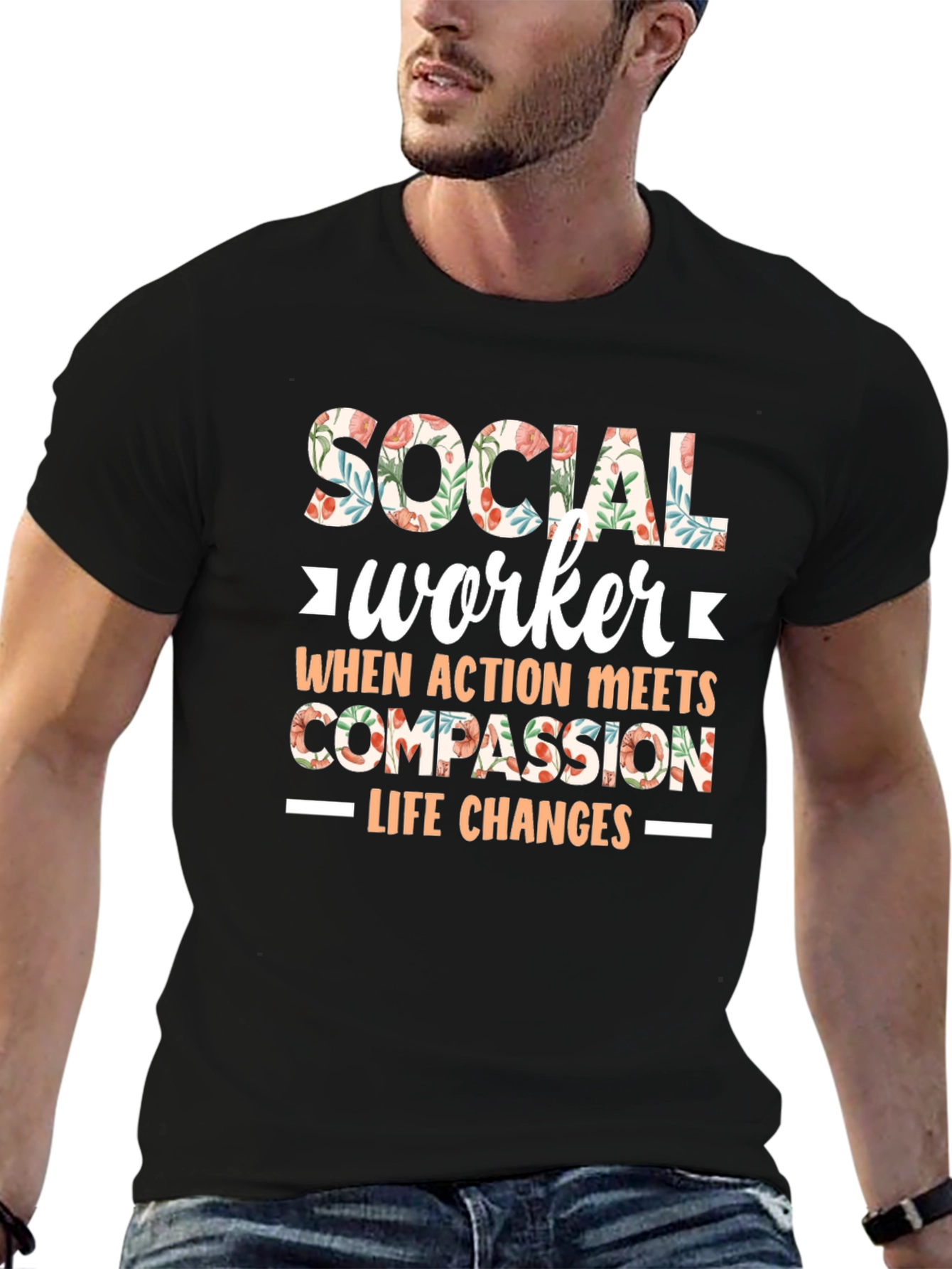 Floral Social Worker T-Shirt