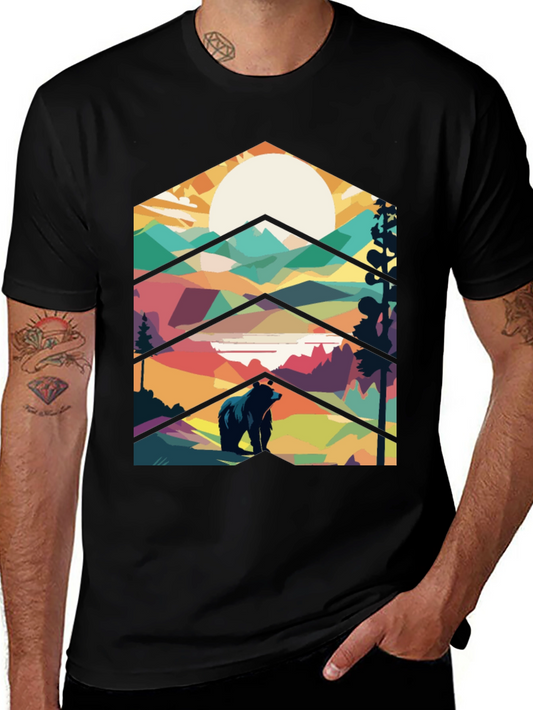 Geometric Bear Mountain Graphic Tee - Black