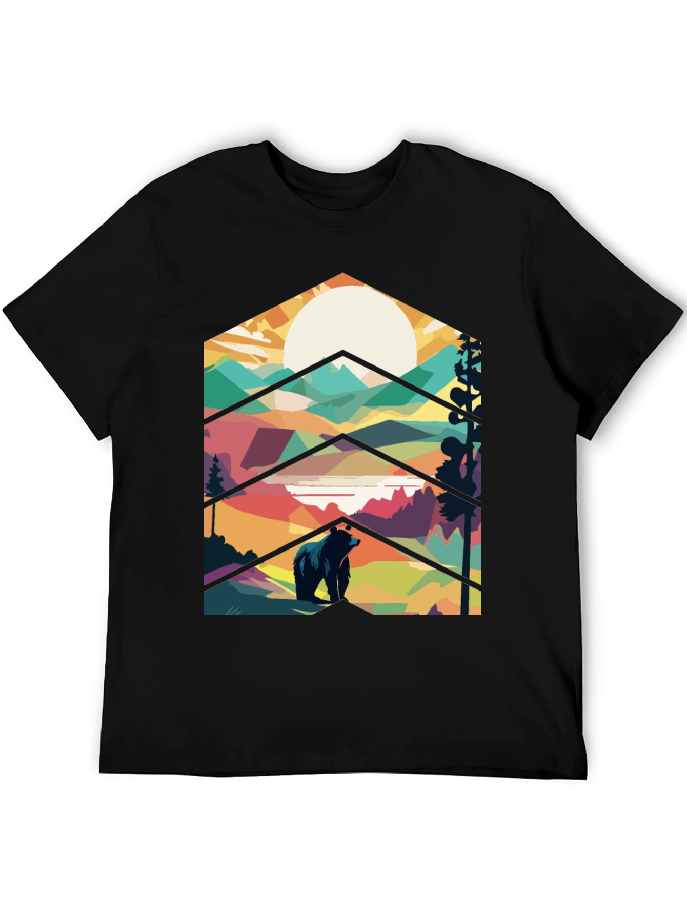 Geometric Bear Mountain Graphic Tee - Black