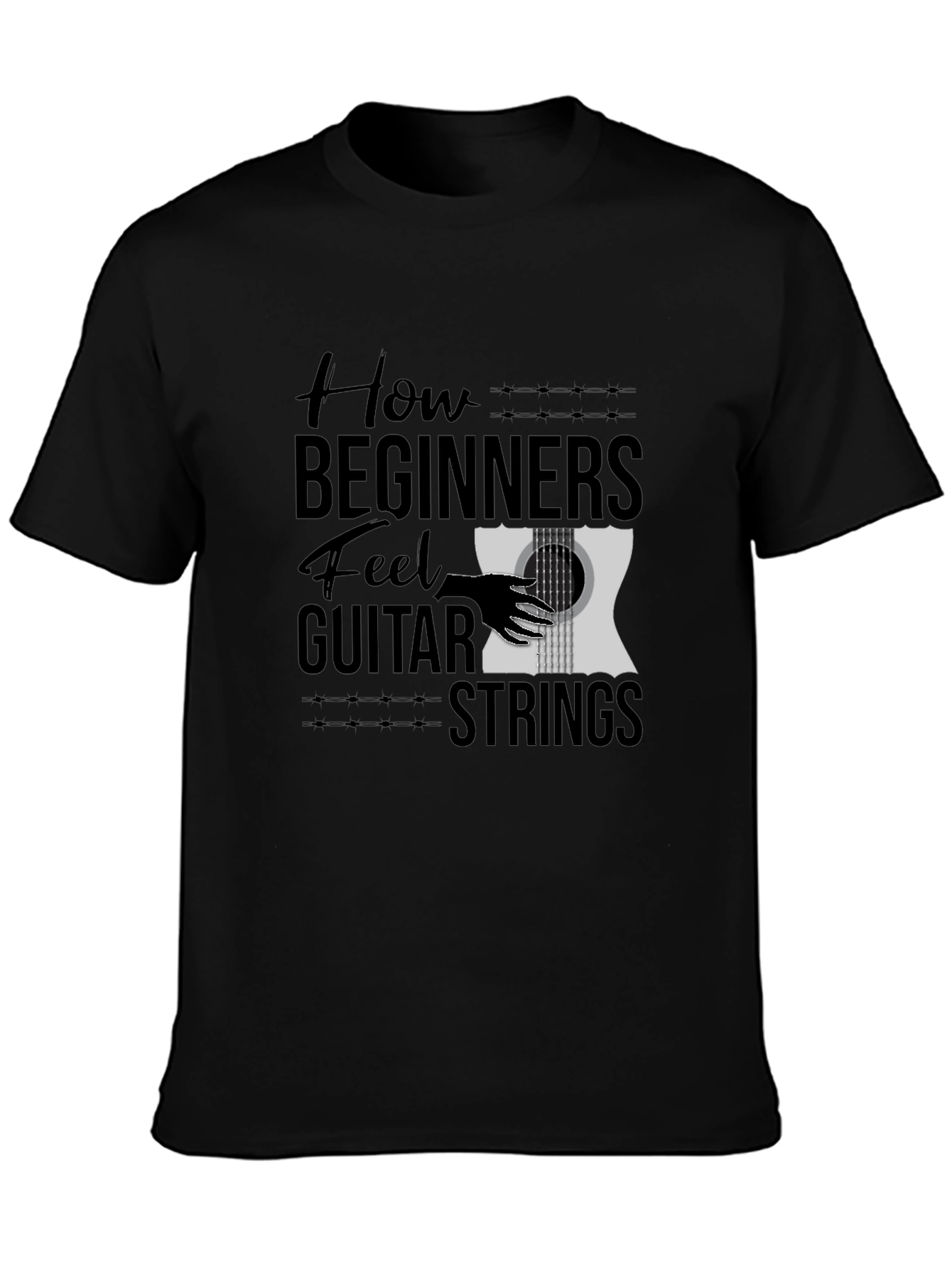 How Beginners Feel Guitar Strings Funny Black T-Shirt