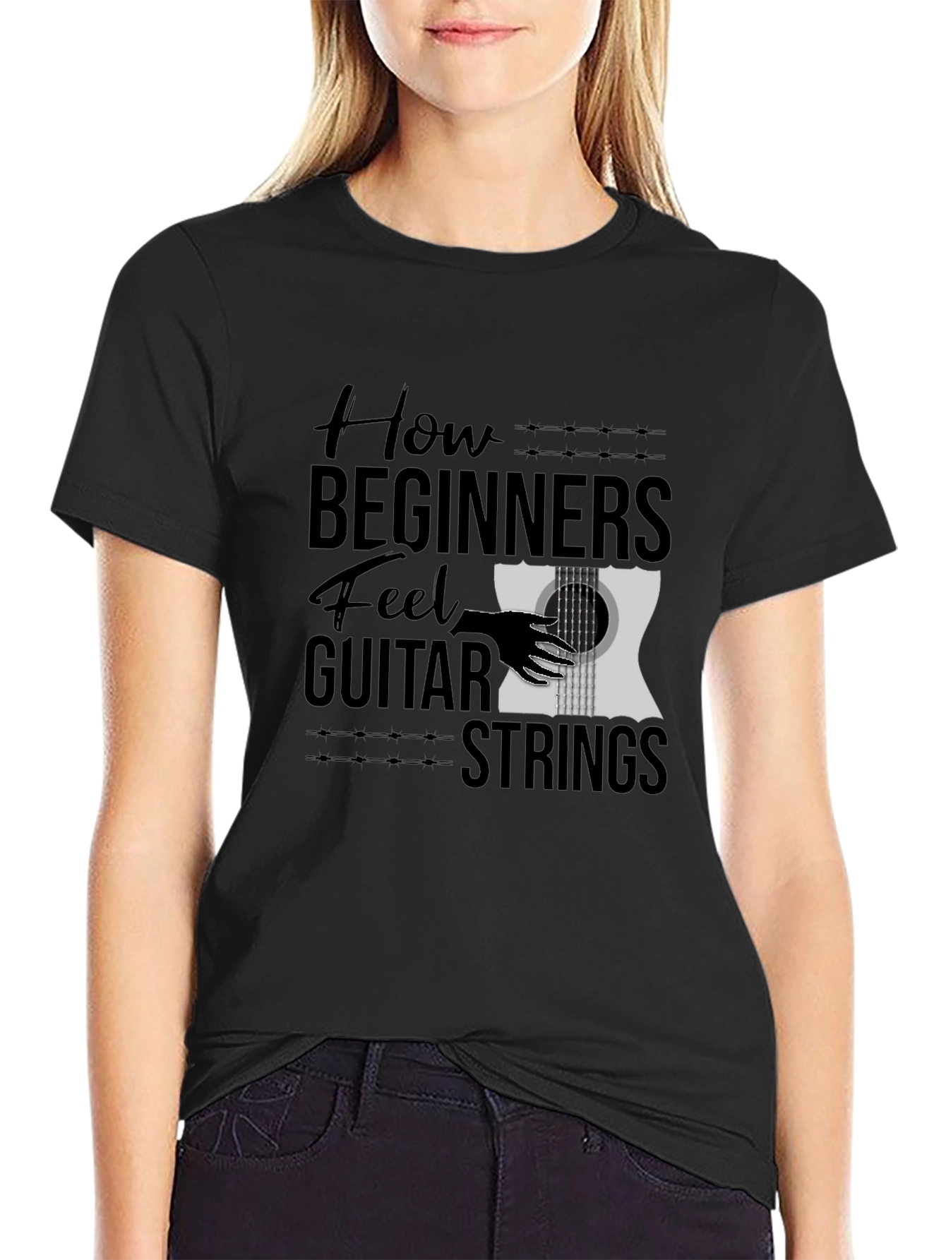 How Beginners Feel Guitar Strings Funny Black T-Shirt