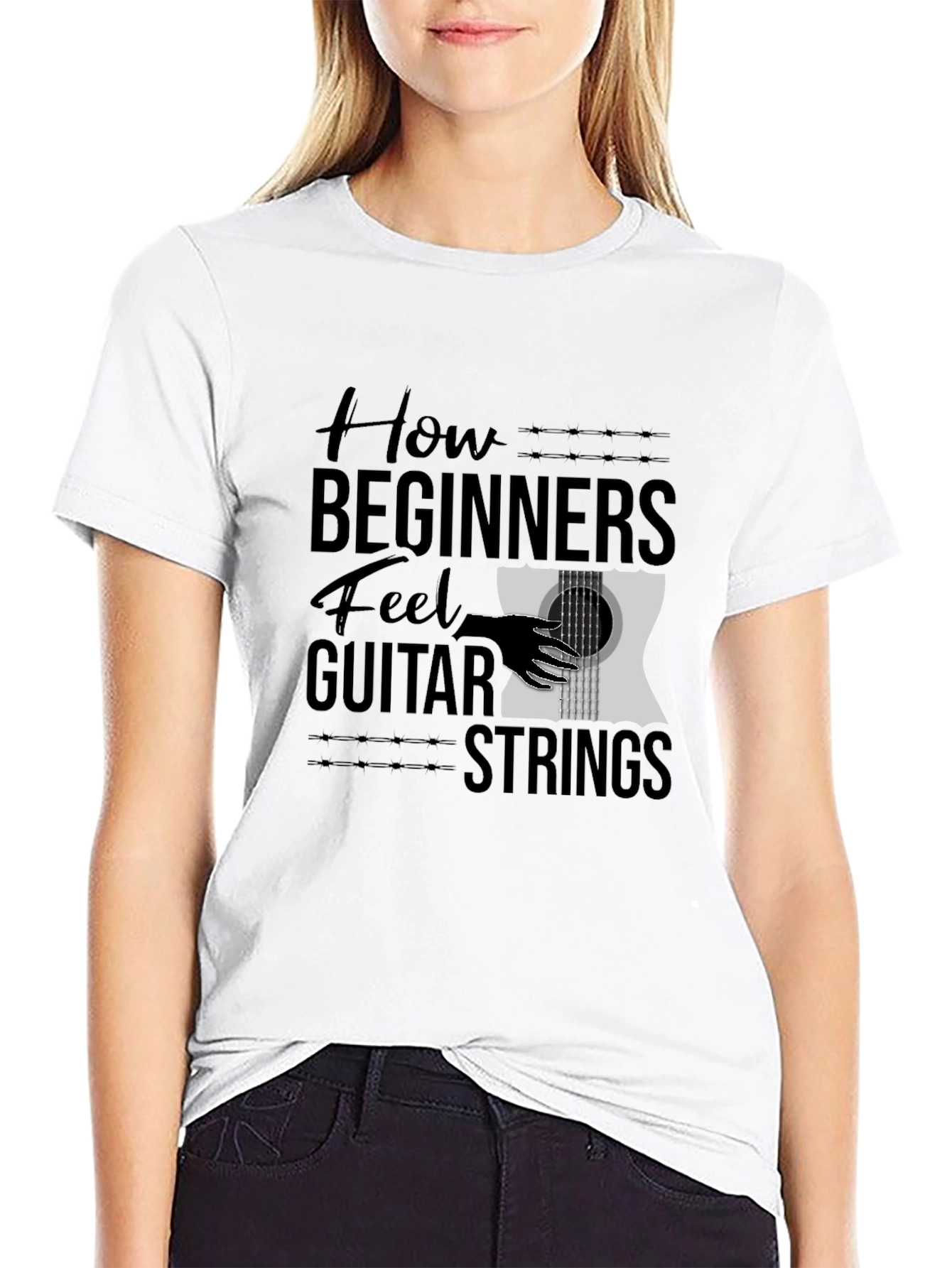 How Beginners Feel Guitar Strings Funny Black T-Shirt